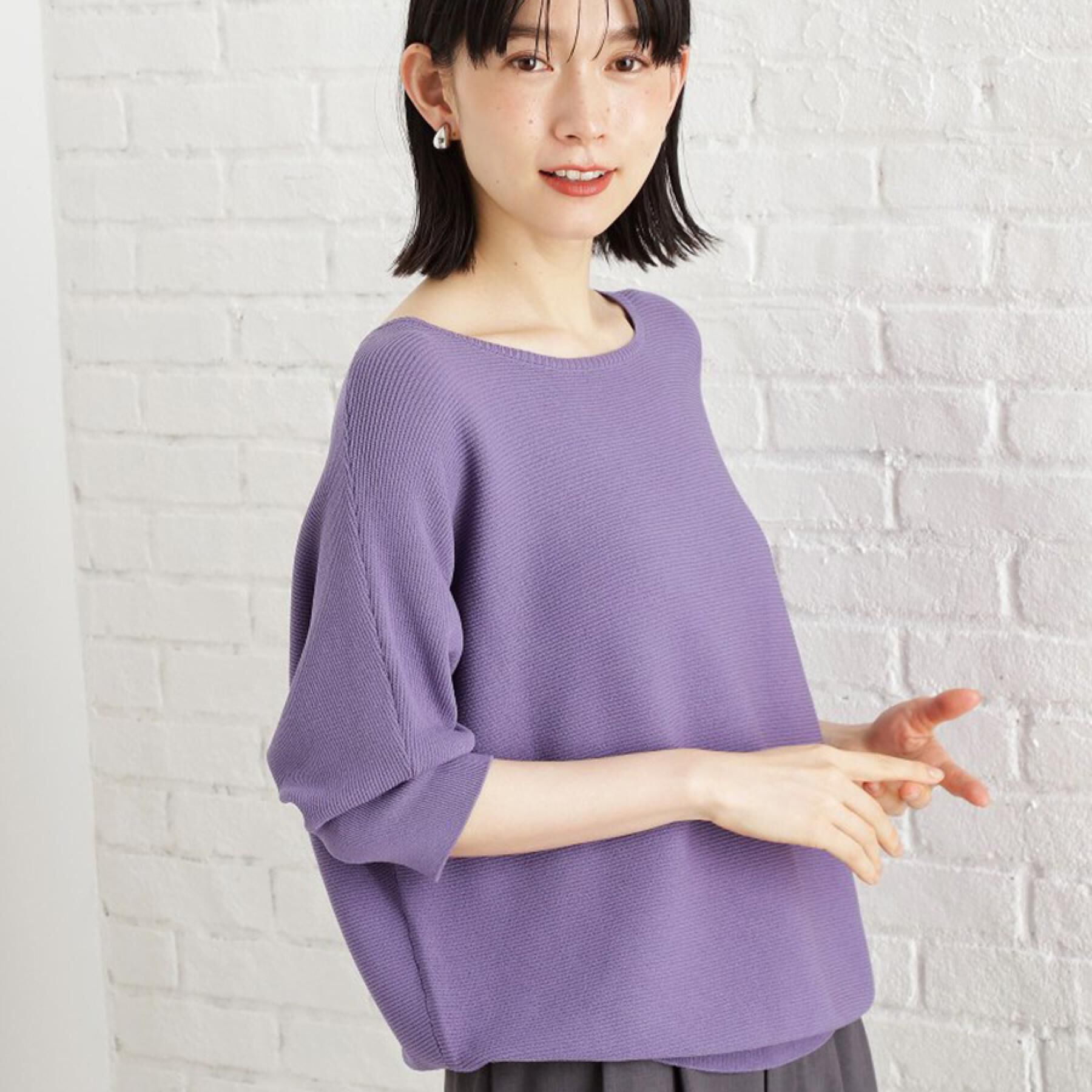 THE SHOP TK「6分袖ガータードルマンニット【エコベロ/洗濯機OK】」|ニット・セーター|