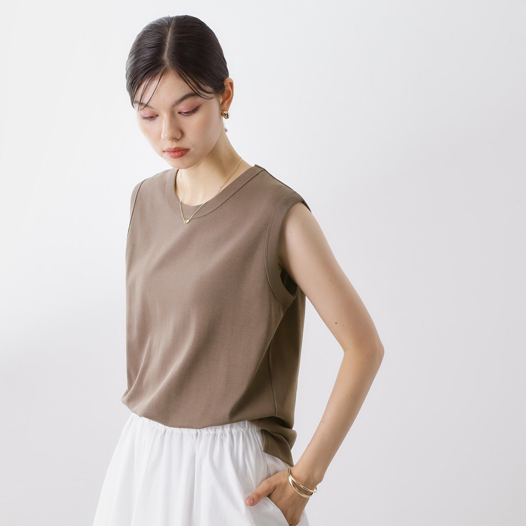 THE SHOP TK「【汗染み防止】ノースリーブTシャツ【洗濯機OK/UVケア】」|キャミソール|