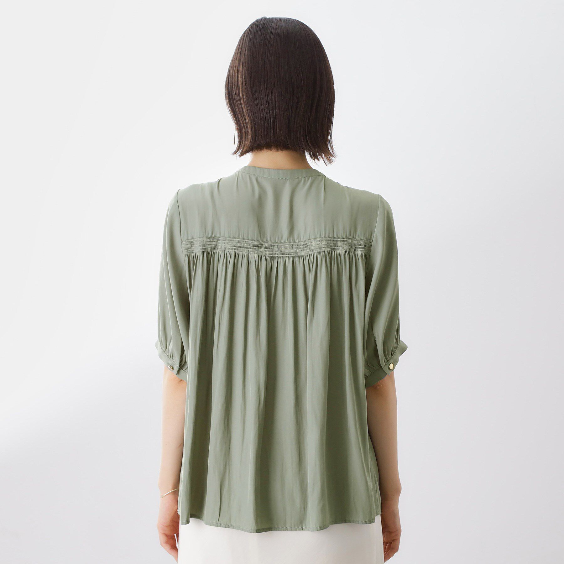 THE SHOP TK「【インしなくも決まる】サテンギャザー5分袖ブラウス」|シャツ・ブラウス|