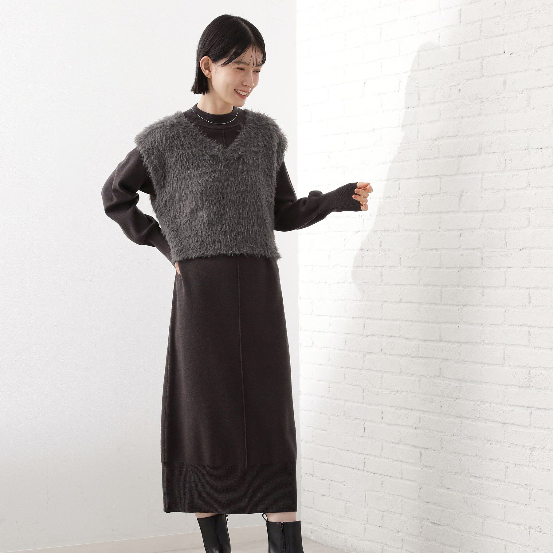 THE SHOP TK「優秀ふわふわベスト＆ニットワンピース【毛玉になりにくい/静電気防止/洗える】」|ワンピース|