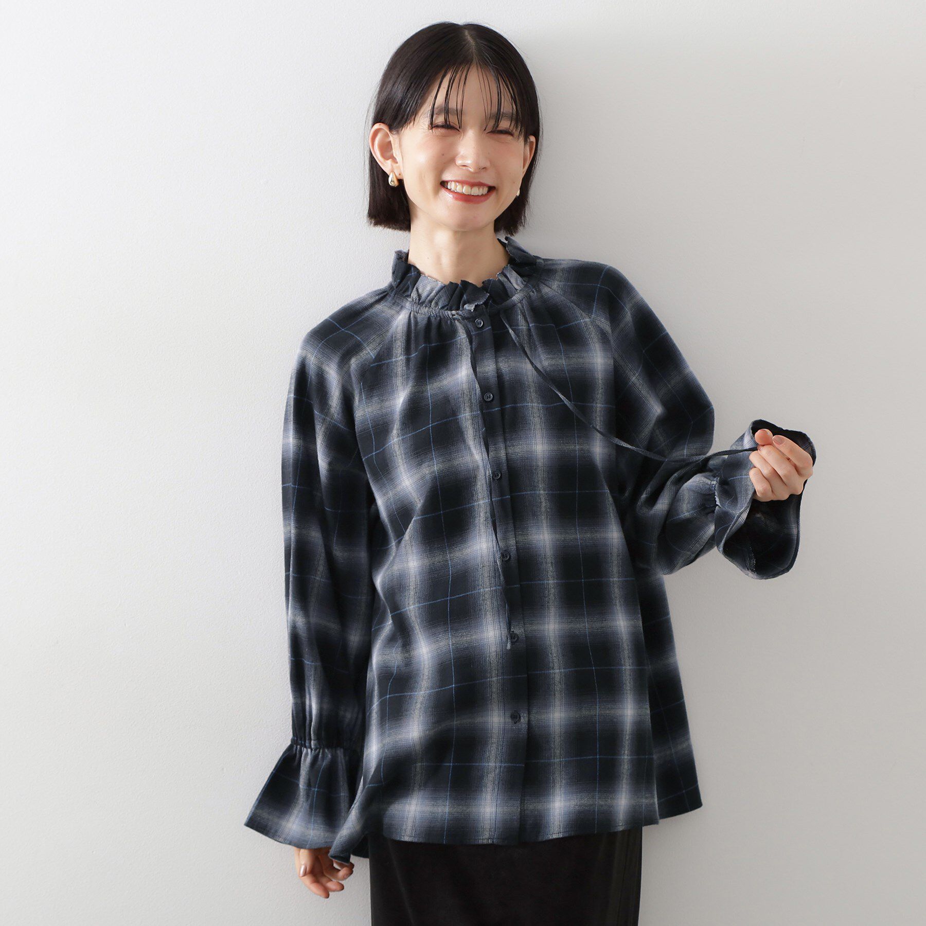 THE SHOP TK「起毛オンブレフリルブラウス」|シャツ・ブラウス|