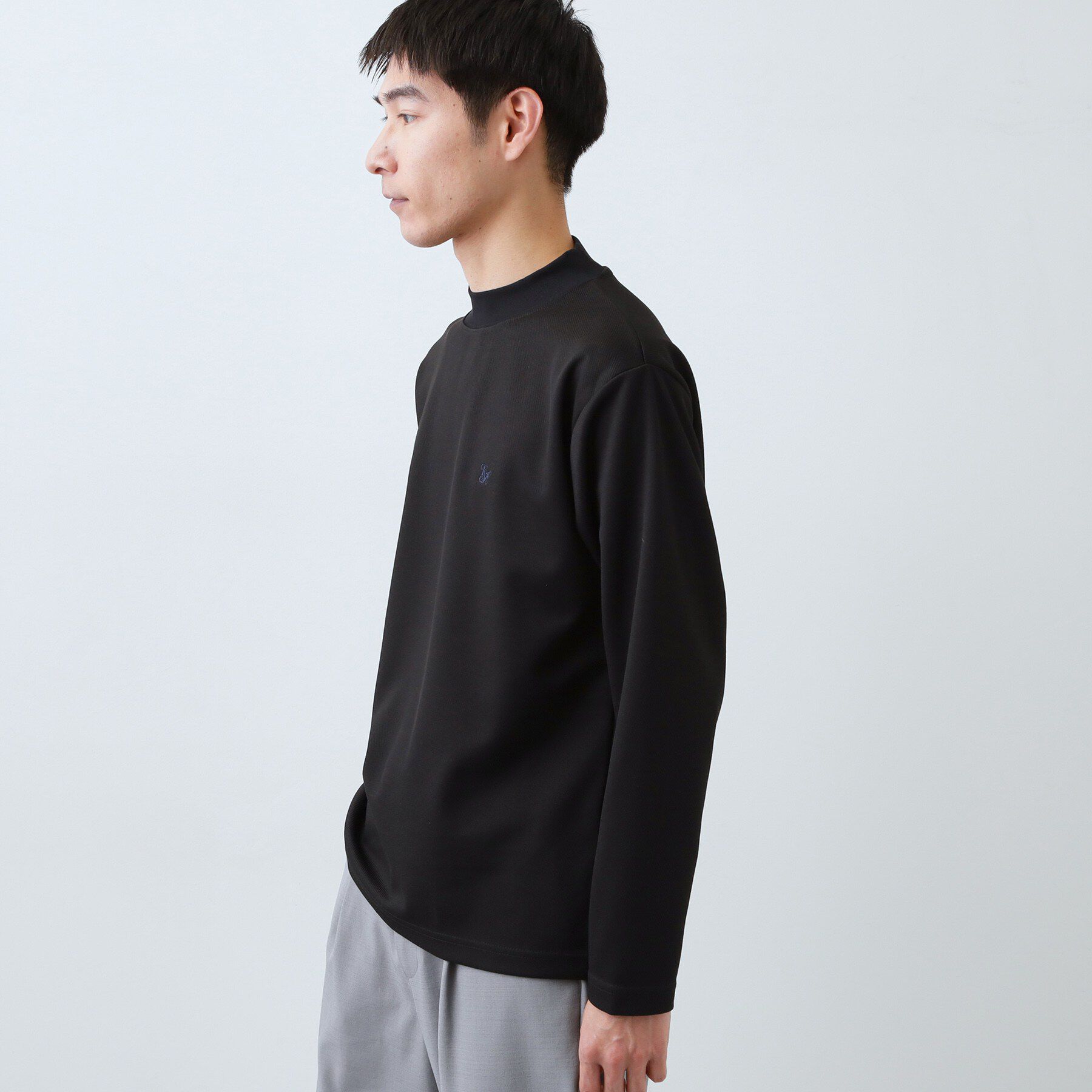 THE SHOP TK「ビジネス兼用 カルゼモックネック長袖Tシャツ 洗濯機OK/毛玉になりにくい」|Tシャツ・カットソー|