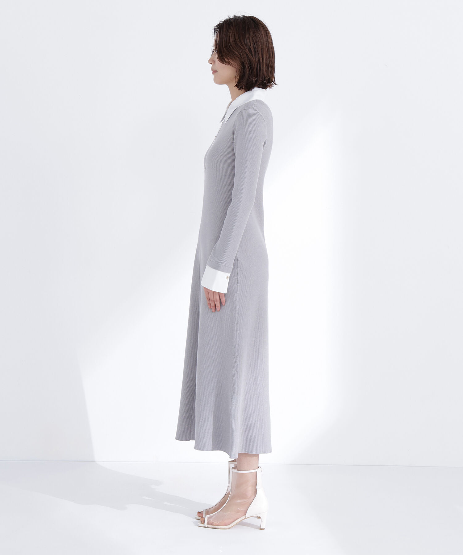  「襟付リブニットワンピース」|ワンピース|