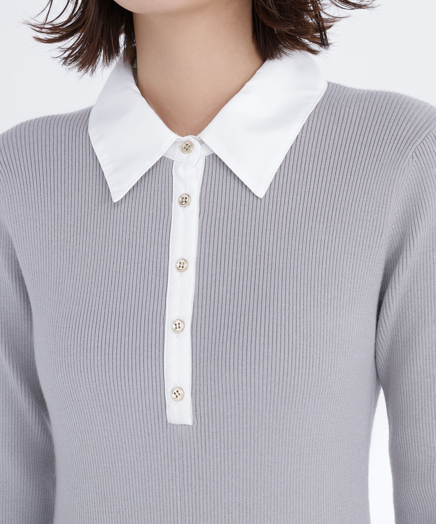  「襟付リブニットワンピース」|ワンピース|