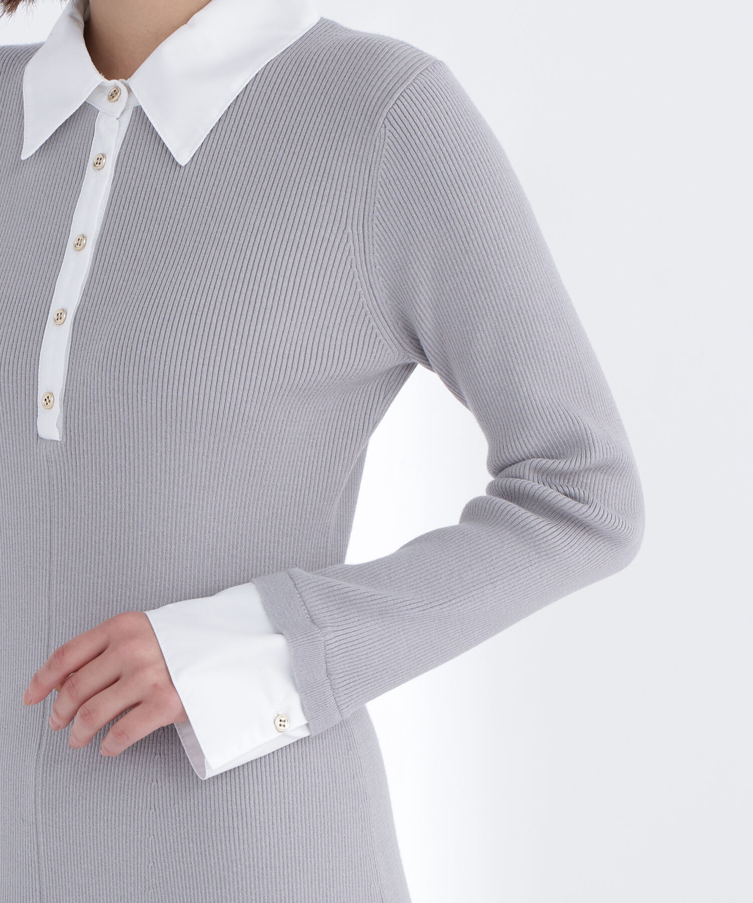  「襟付リブニットワンピース」|ワンピース|