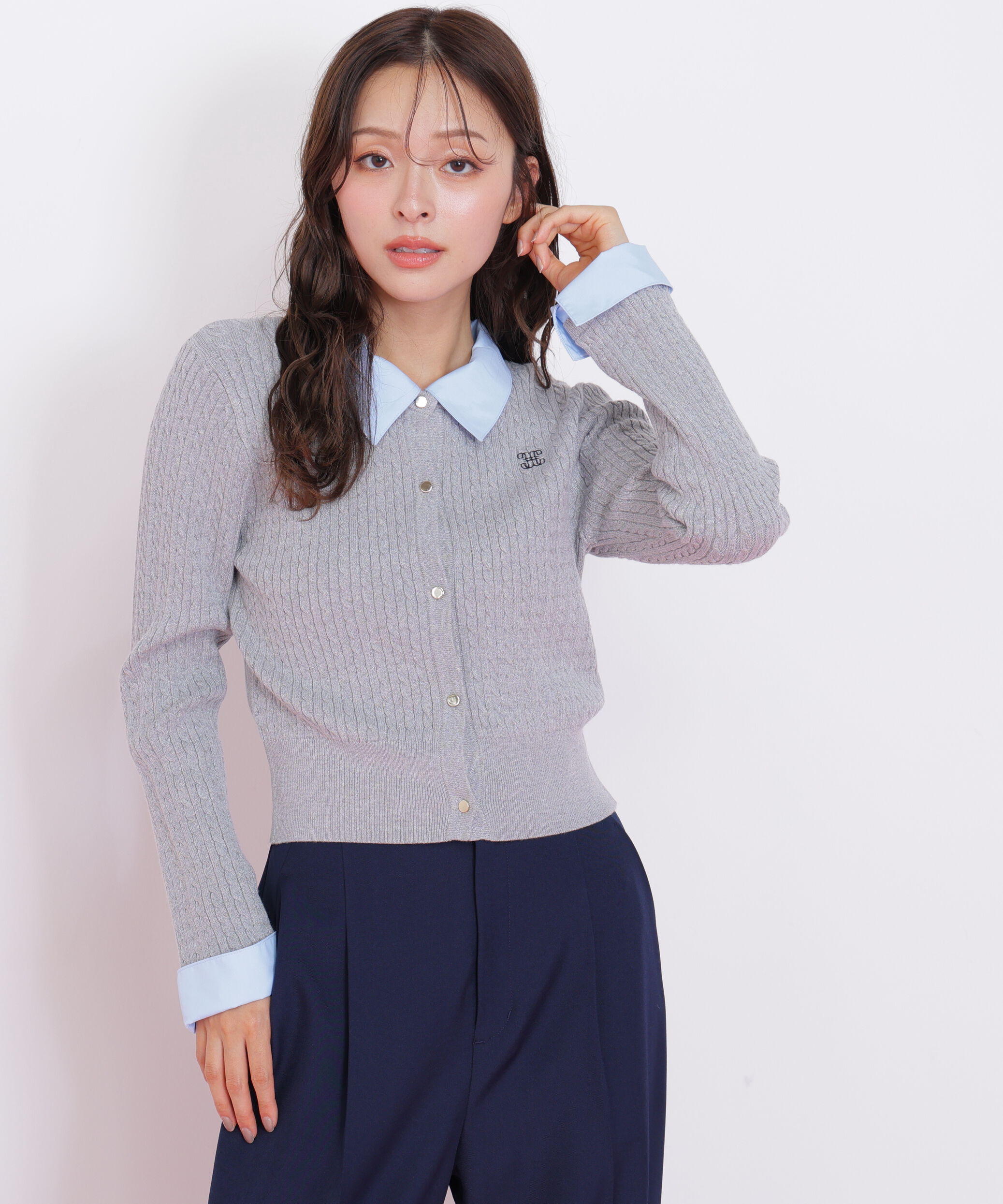  「衿付きミニケーブルカーディガン」|ニット・セーター|