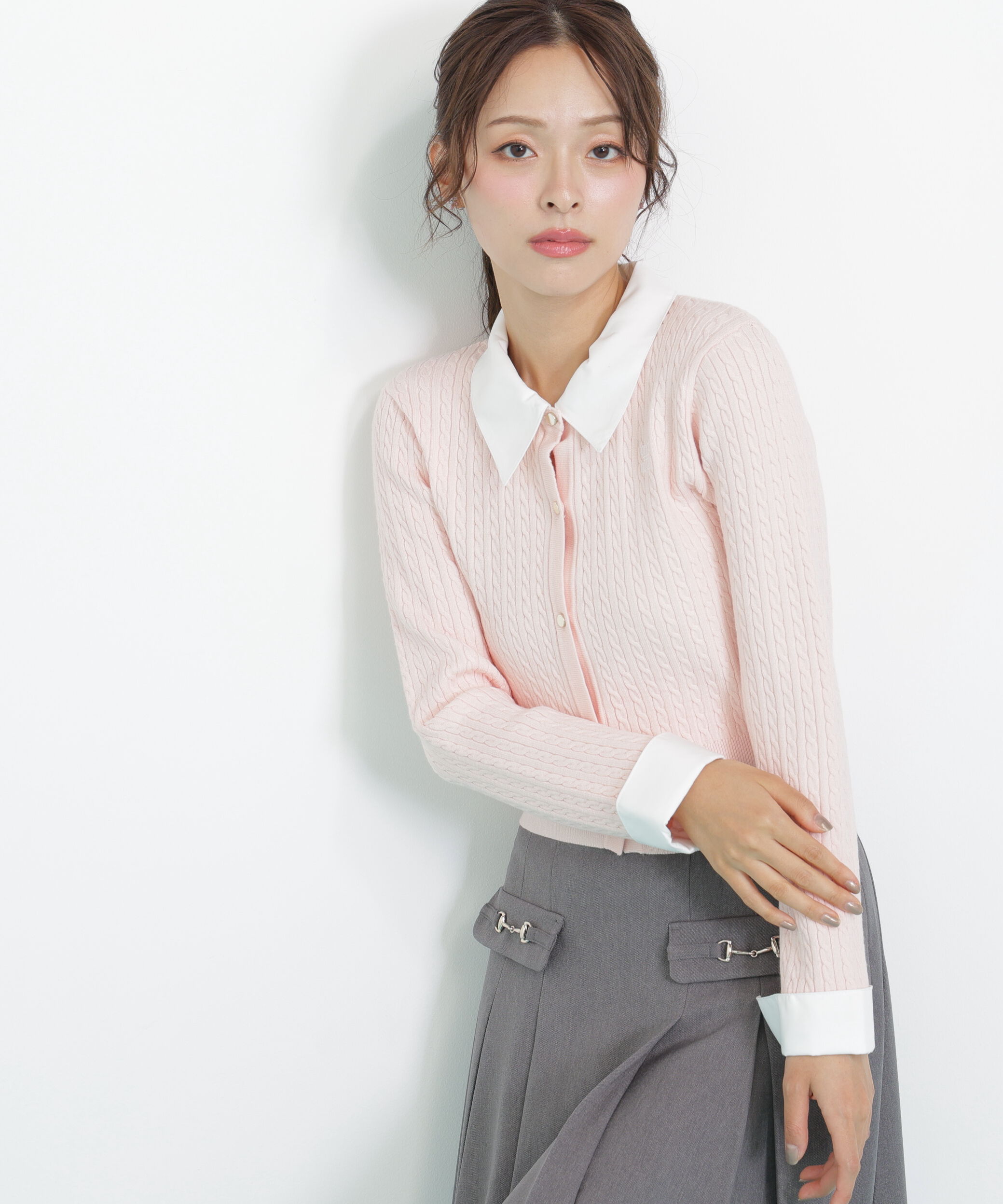  「衿付きミニケーブルカーディガン」|ニット・セーター|