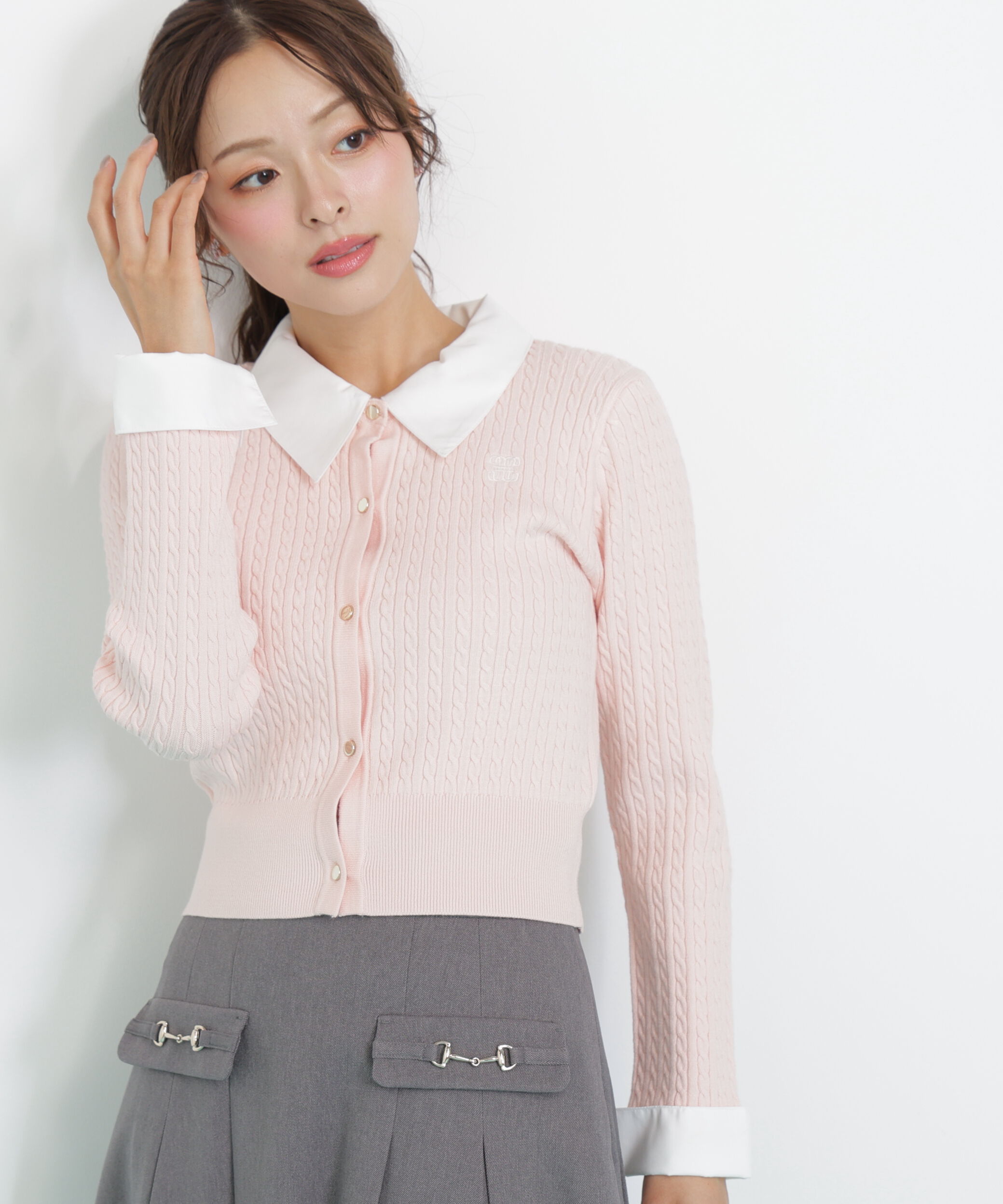  「衿付きミニケーブルカーディガン」|ニット・セーター|