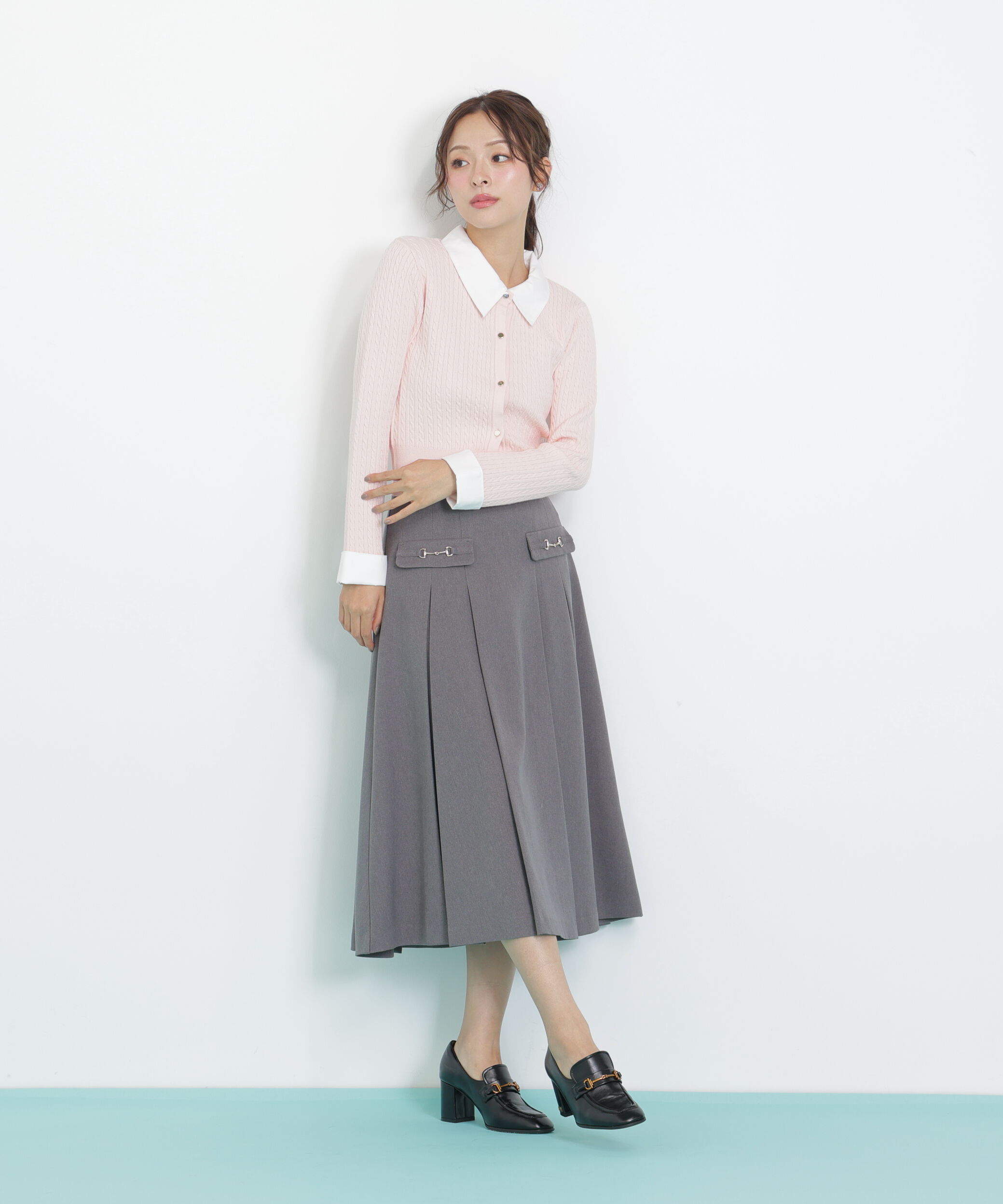  「衿付きミニケーブルカーディガン」|ニット・セーター|