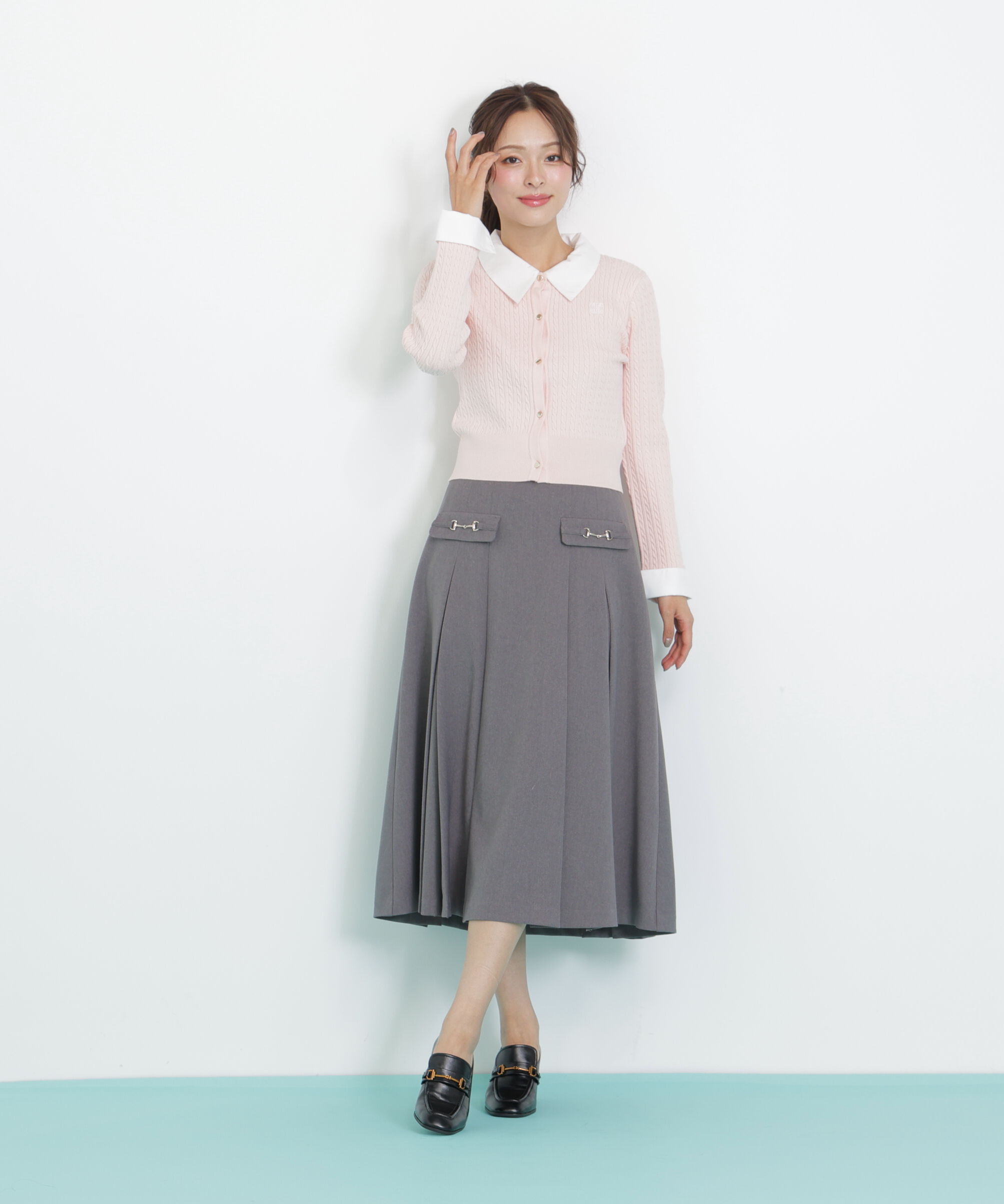  「衿付きミニケーブルカーディガン」|ニット・セーター|