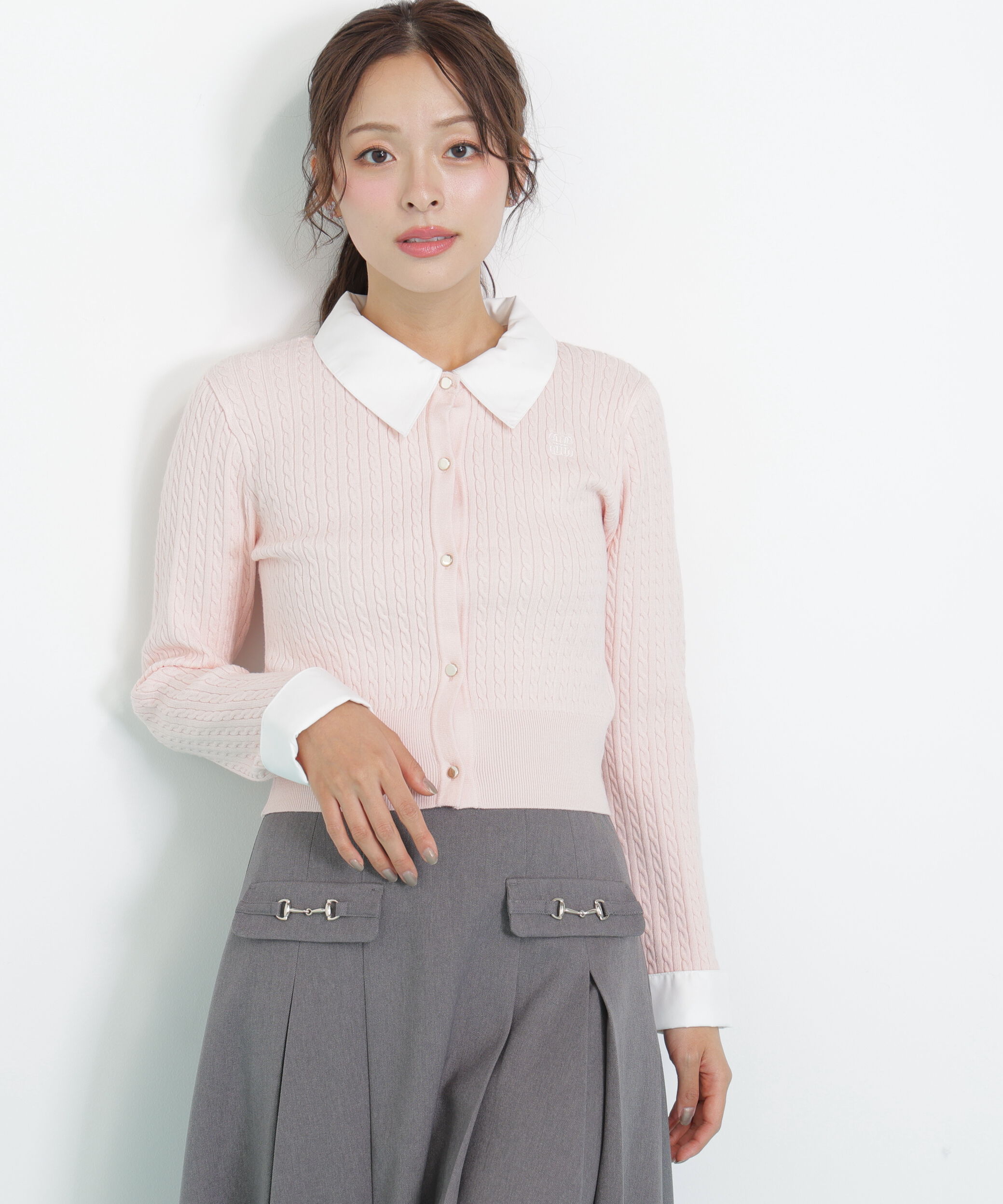  「衿付きミニケーブルカーディガン」|ニット・セーター|