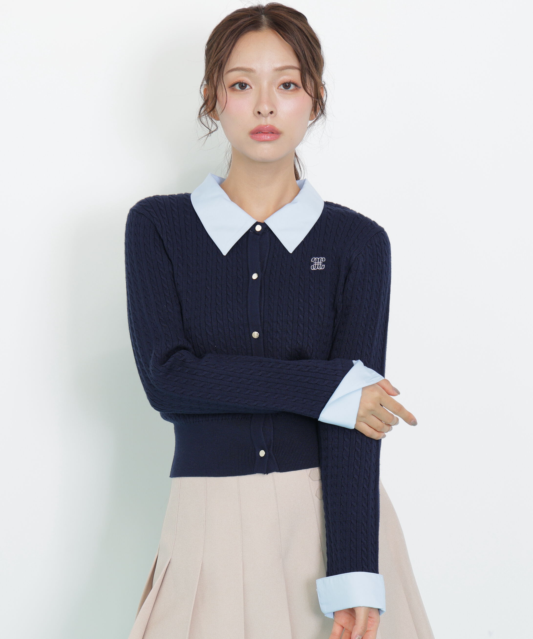  「衿付きミニケーブルカーディガン」|ニット・セーター|