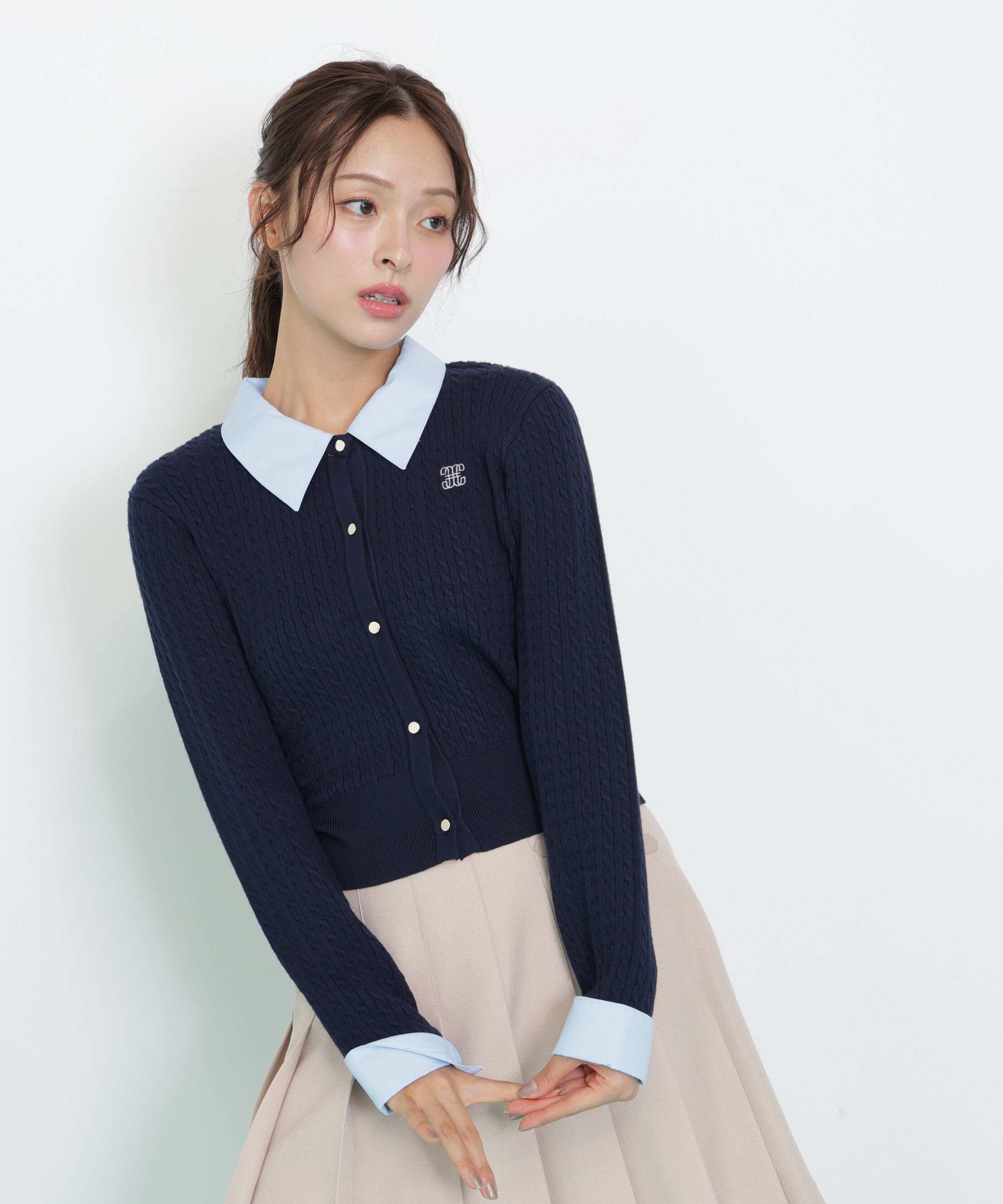  「衿付きミニケーブルカーディガン」|ニット・セーター|