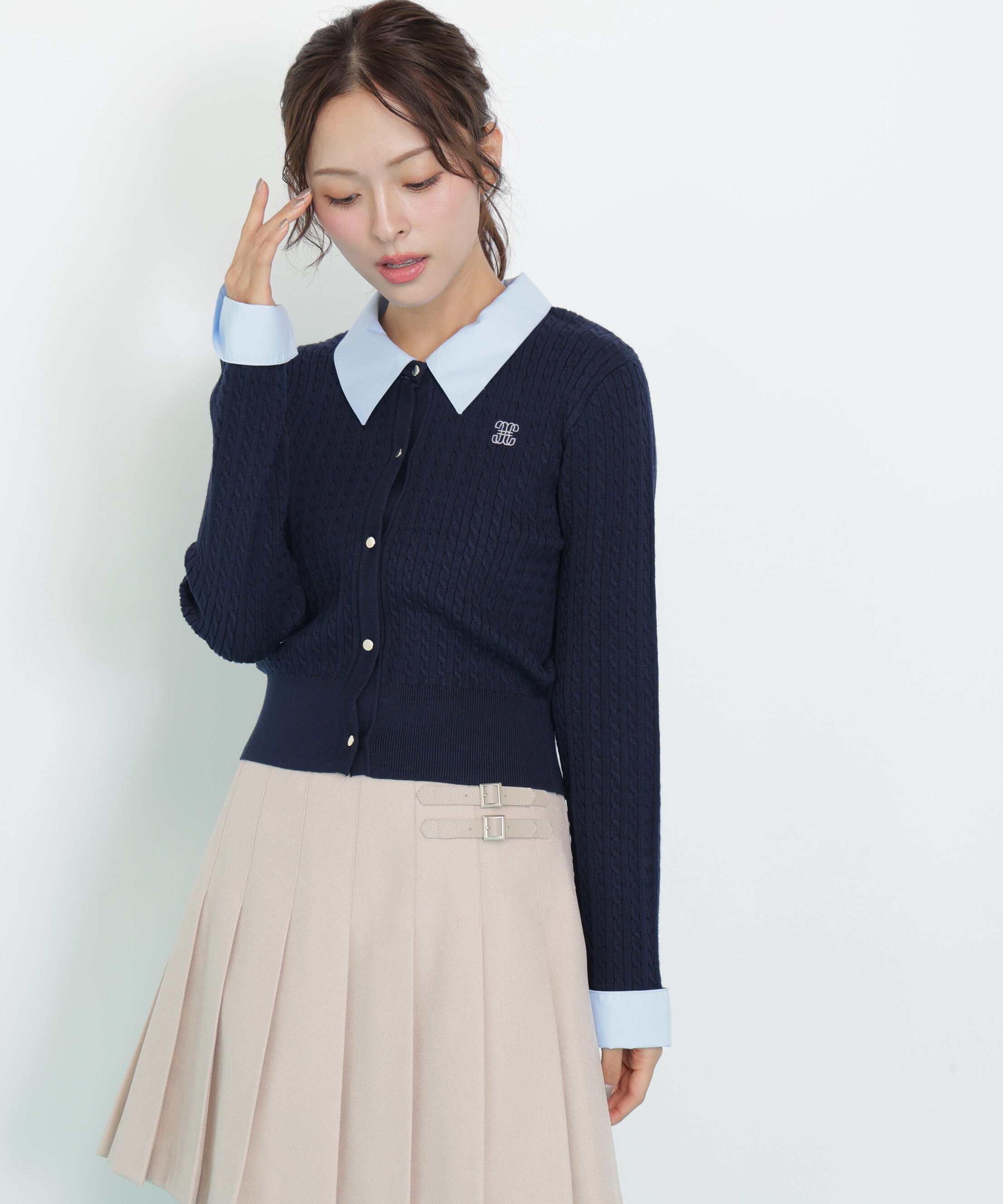  「衿付きミニケーブルカーディガン」|ニット・セーター|