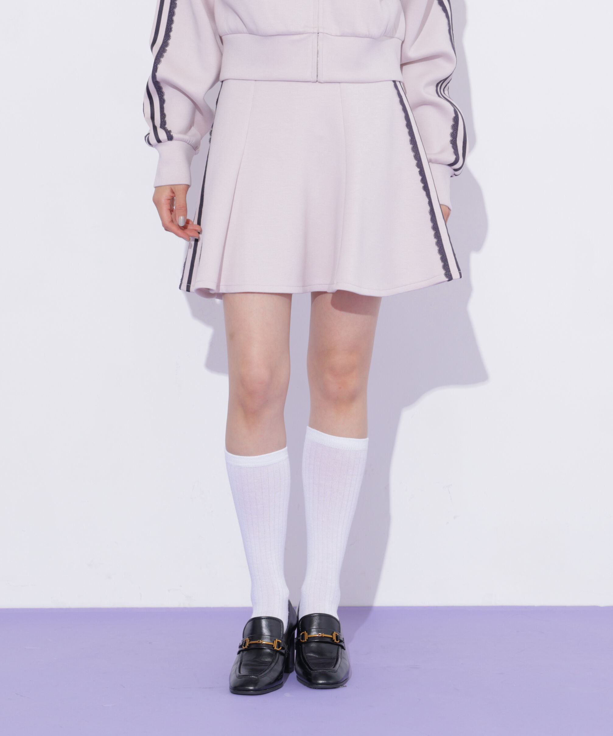  「配色ラインレースミニスカート」|スカート|