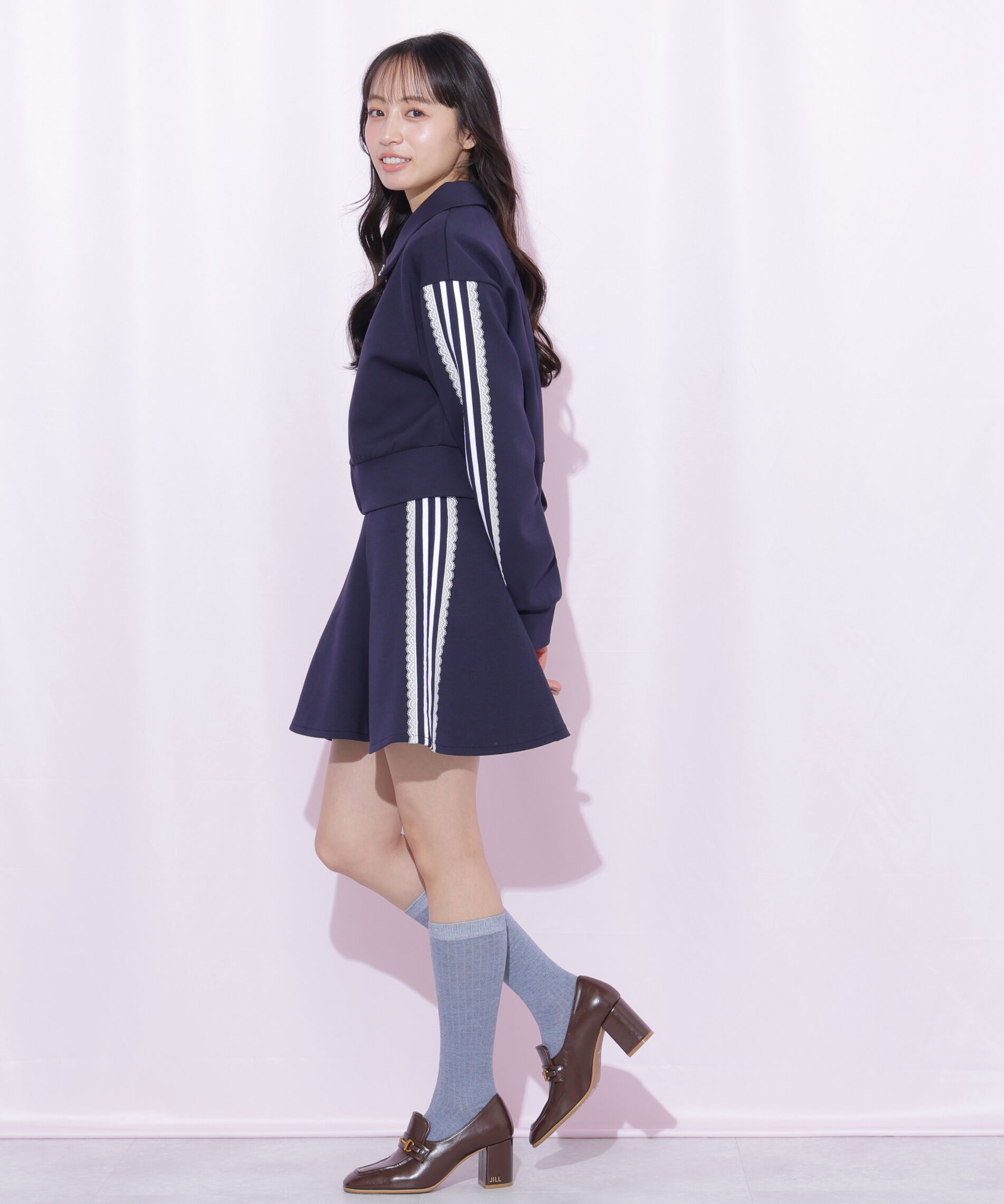  「配色ラインレースミニスカート」|スカート|