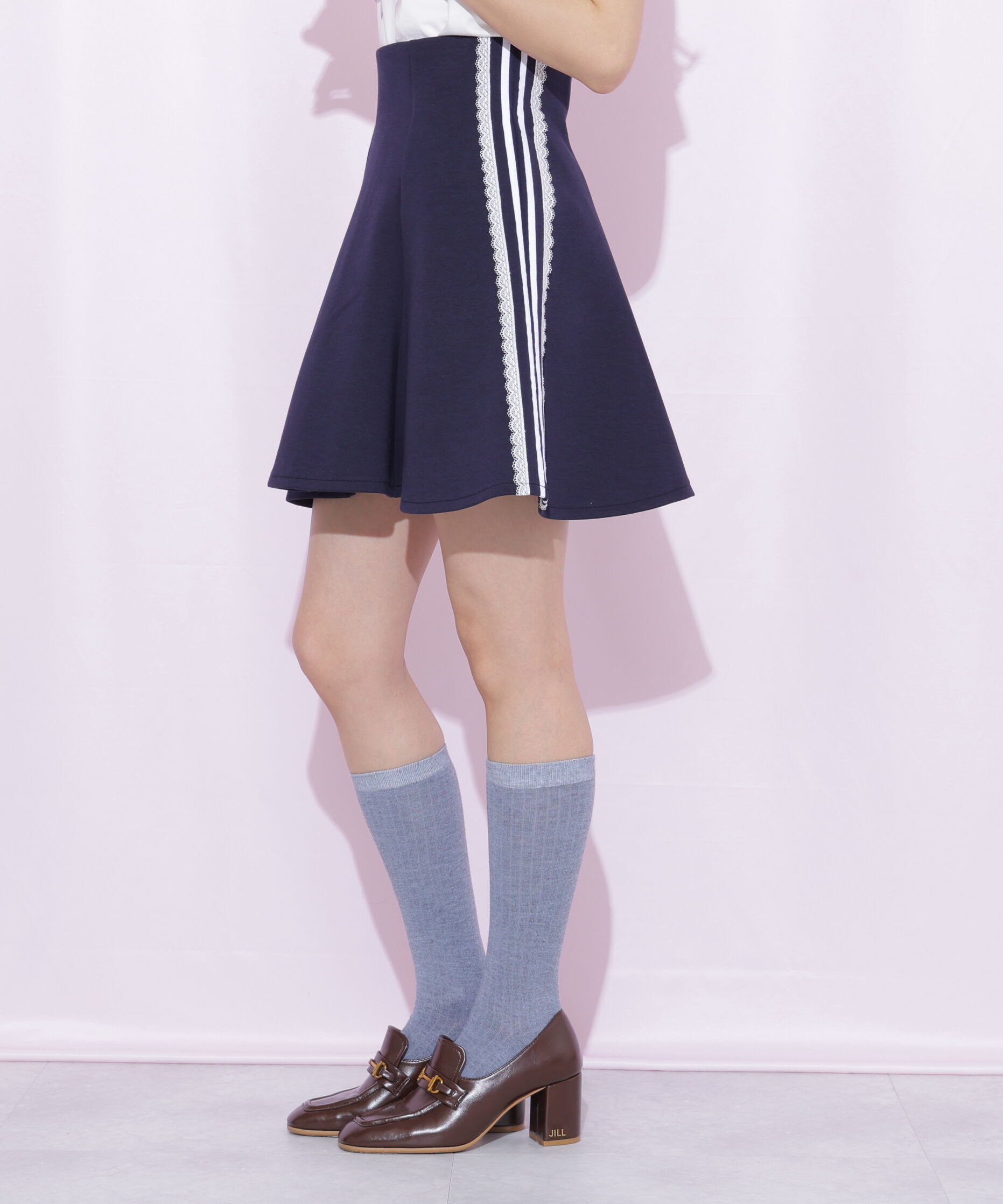  「配色ラインレースミニスカート」|スカート|