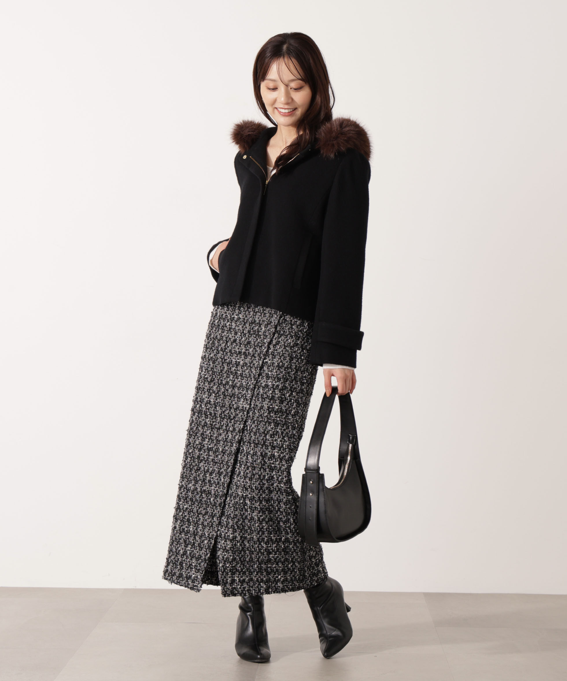 PROPORTION BODY DRESSING「モッサフードフェイクファーショートコート 25AW」|ブルゾン・スタジャン|