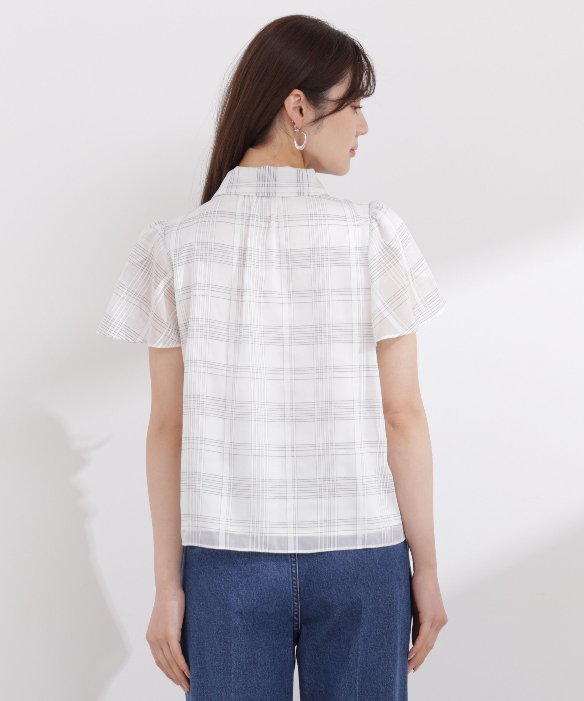 PROPORTION BODY DRESSING「チェックチューリップ袖リボンブラウス 26SS」|シャツ・ブラウス|