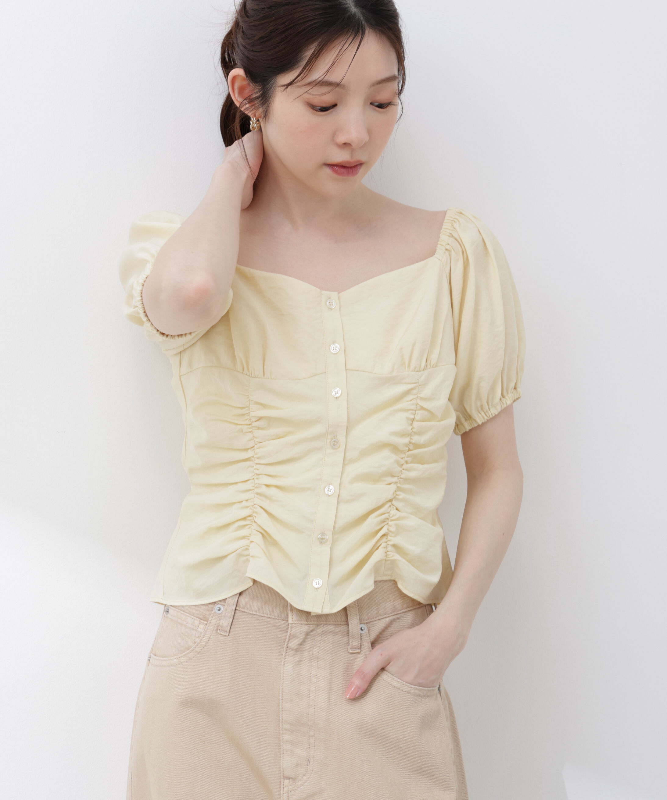 PROPORTION BODY DRESSING「〈a/mie〉パフスリーブドロストブラウス 26SS」|シャツ・ブラウス|