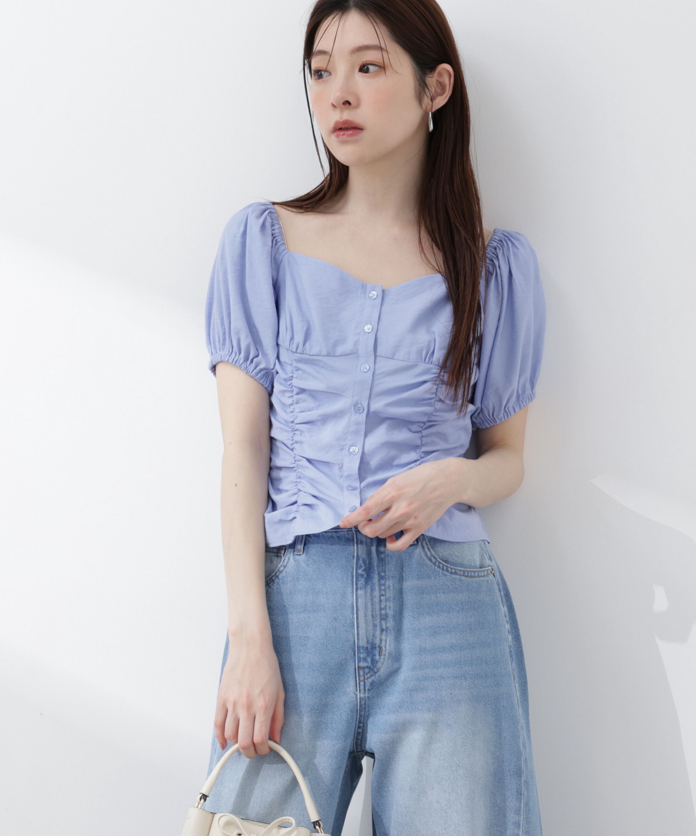 PROPORTION BODY DRESSING「〈a/mie〉パフスリーブドロストブラウス 26SS」|シャツ・ブラウス|ブルー