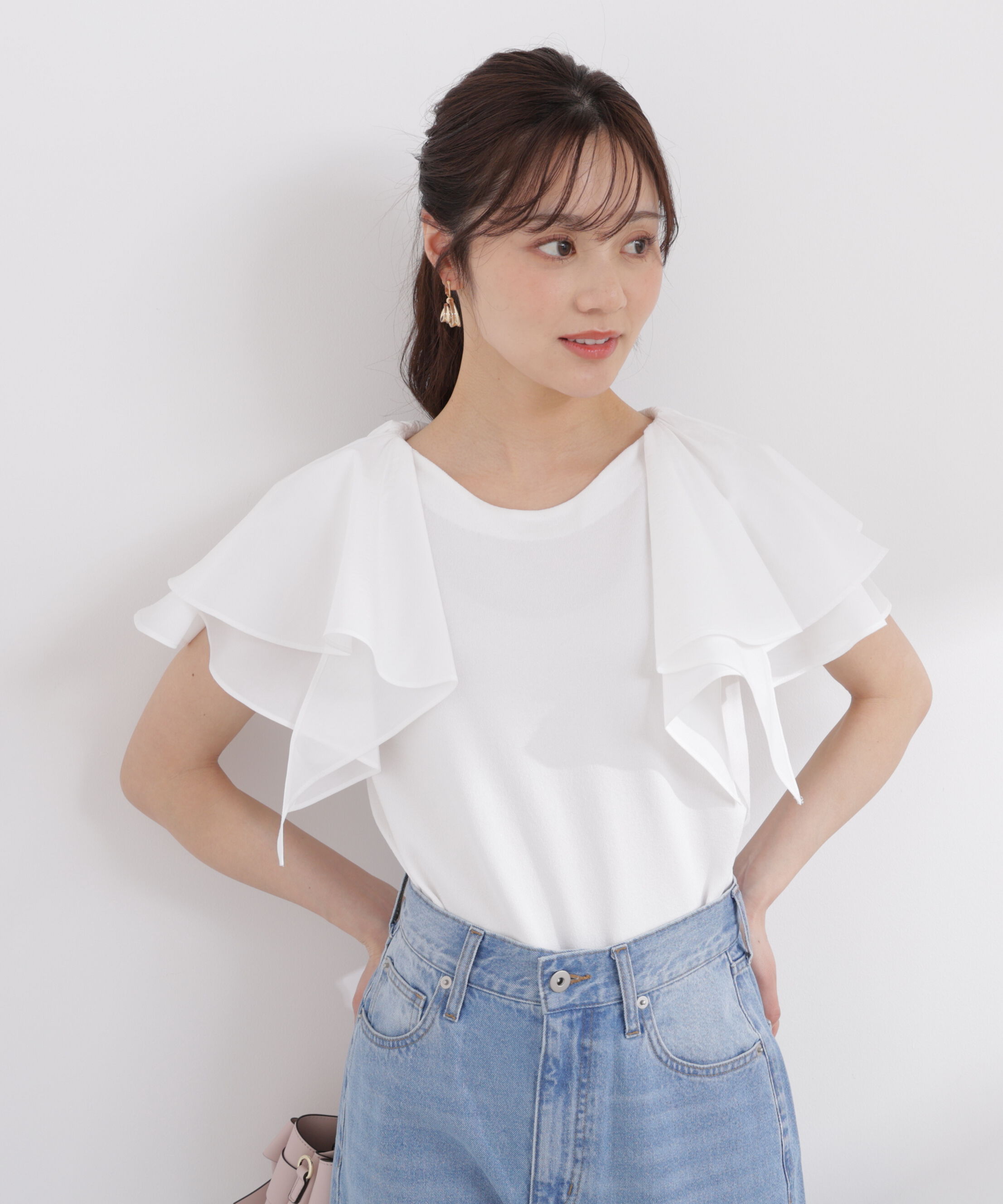 PROPORTION BODY DRESSING「ボリュームラッフルスリーブニット 26SS」|ニット・セーター|ホワイト