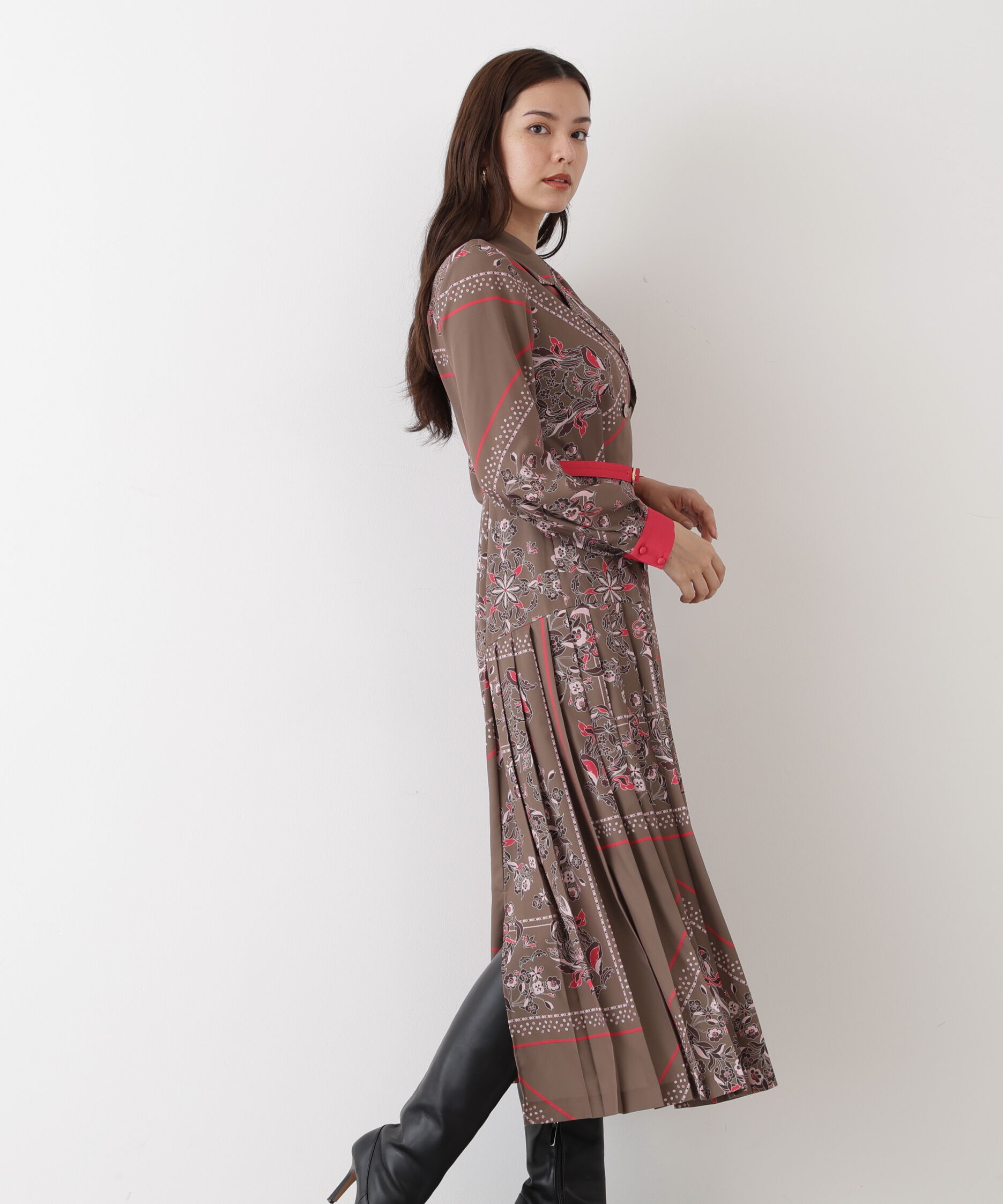  「◆フローラルスカーフプリントワンピース」|ワンピース|