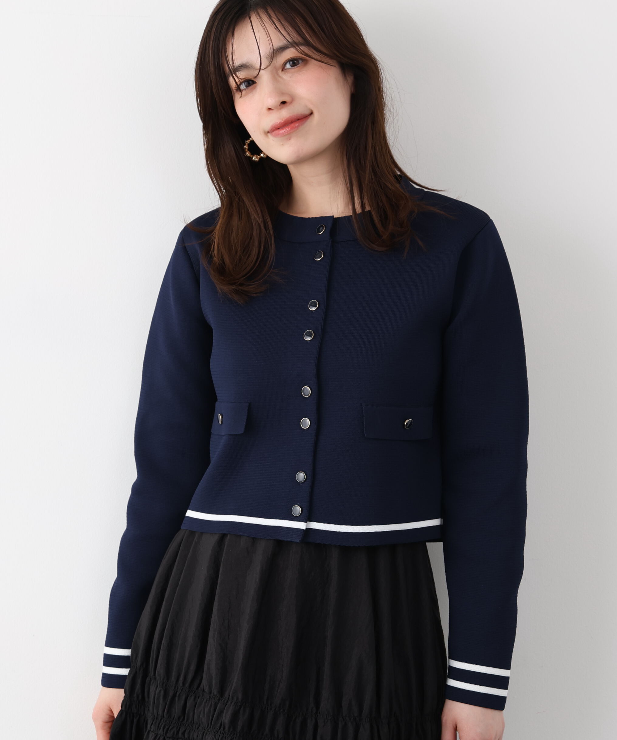  「ミラノリブマリンニットジャケット」|その他|ネイビー