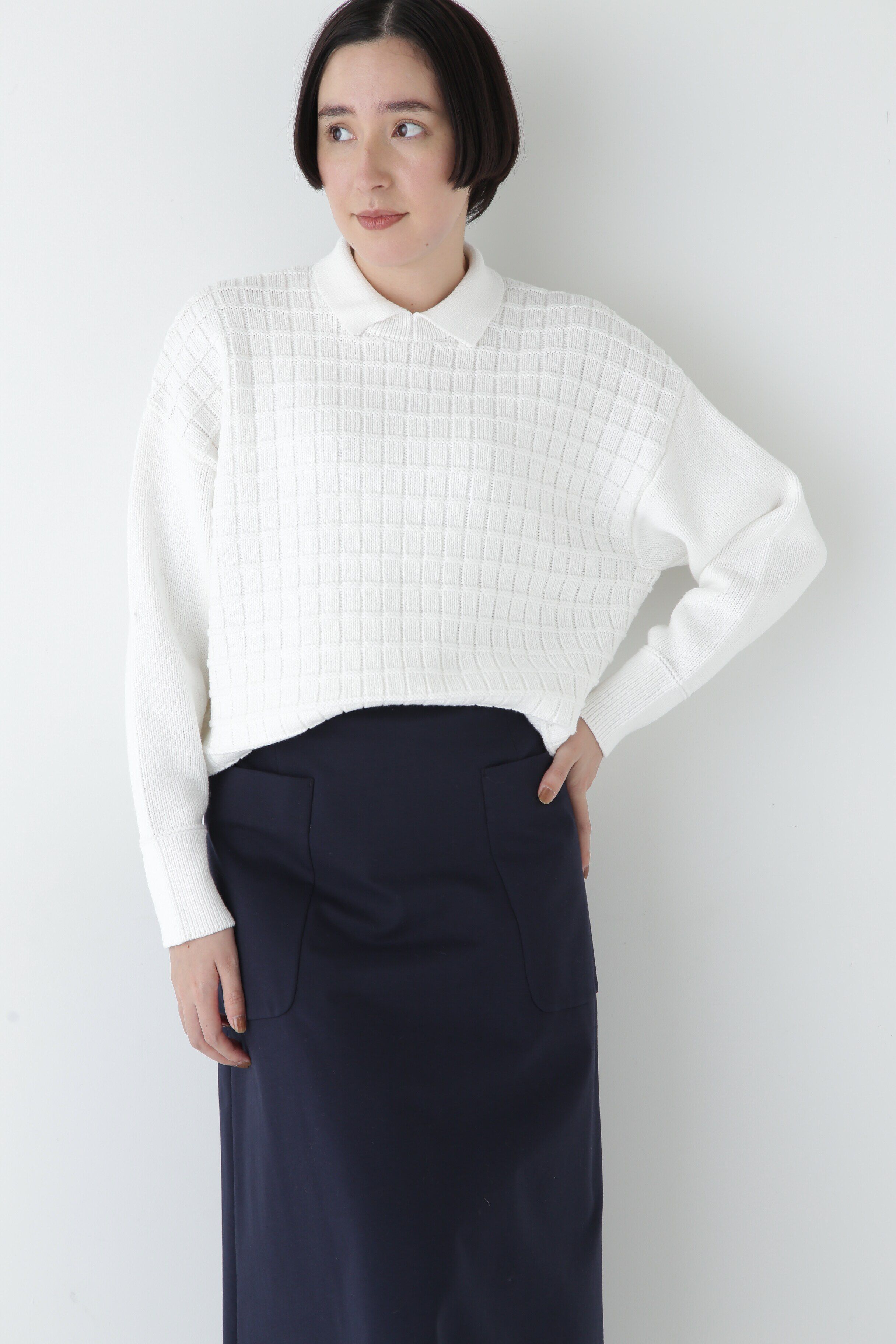  「◆【ウォッシャブル】バルキーコットン混リンクス柄ポロプルオーバー」|ニット・セーター|