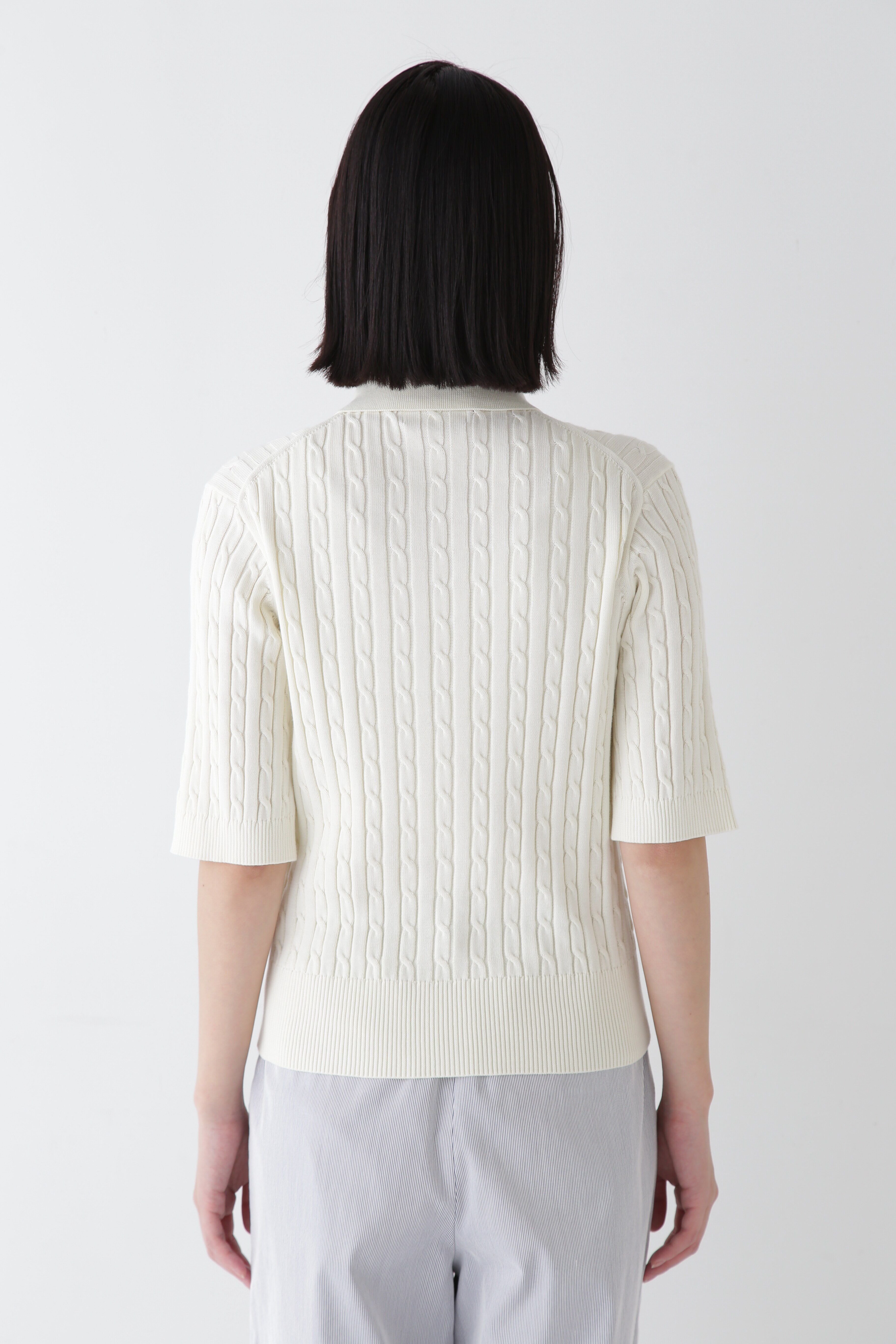  「◆【ウォッシャブル】コットンケーブル柄ポロニットプルオーバー」|ニット・セーター|