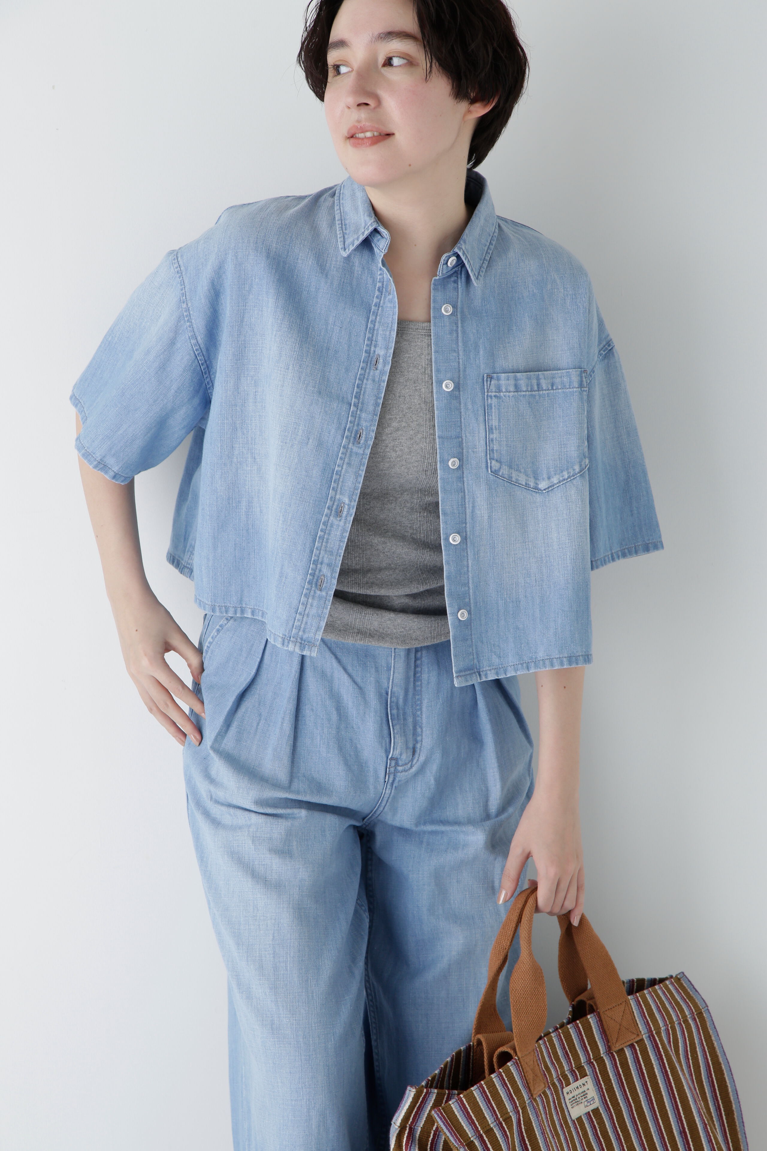  「◆クロップド半袖デニムブラ」|シャツ・ブラウス|