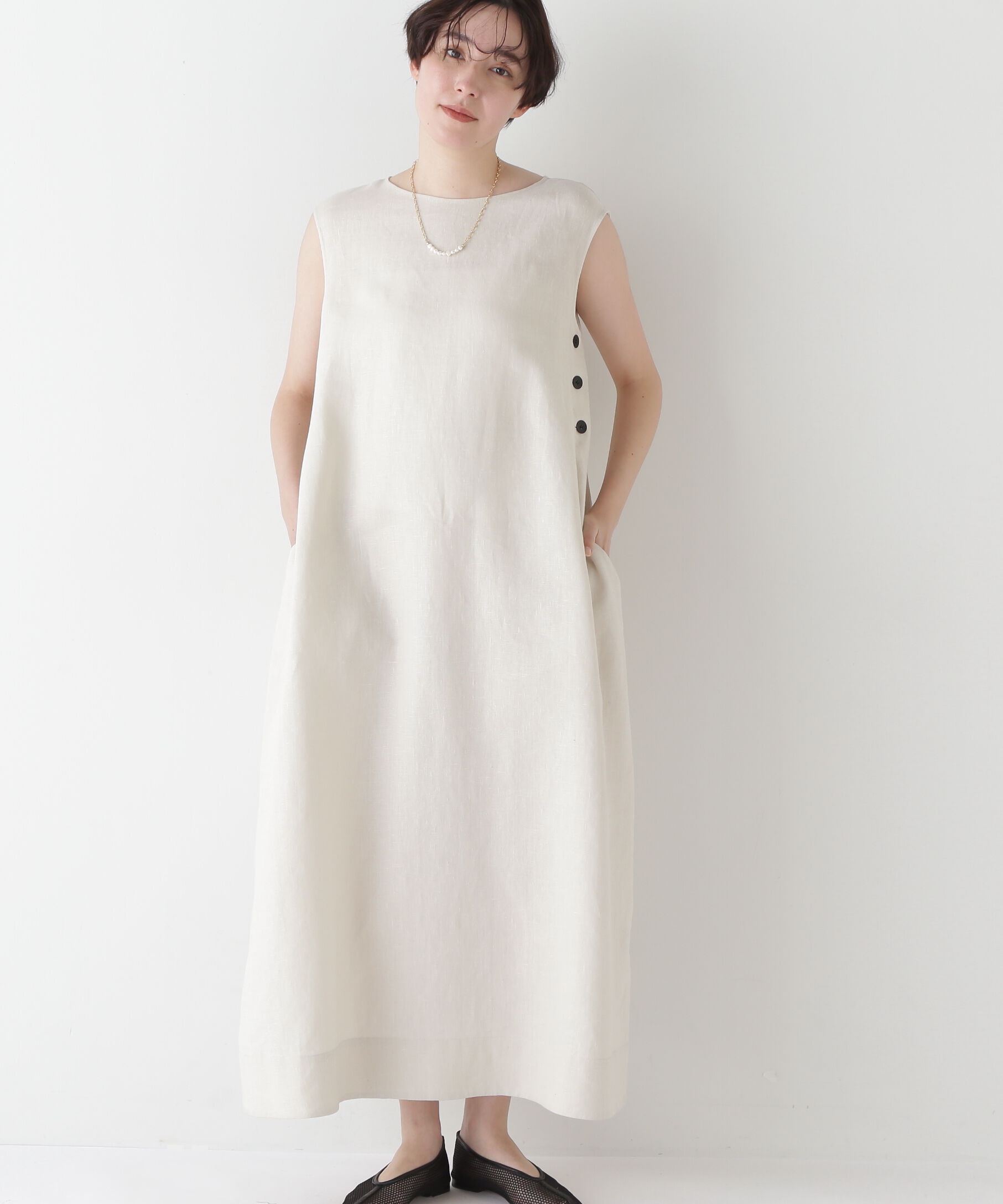  「◆リネンボートネックロングワンピース」|ワンピース|