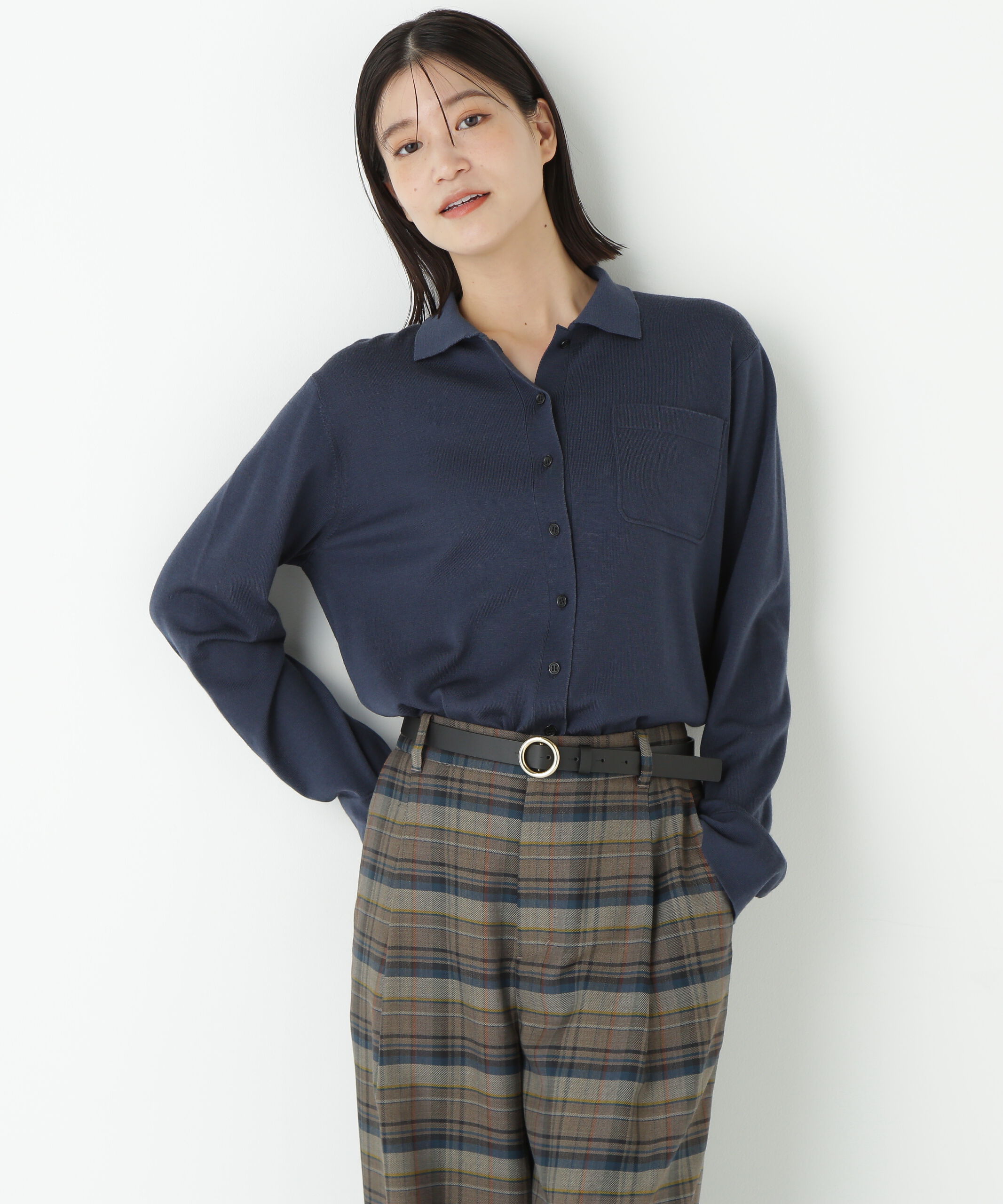  「◆クリアウール混ニットシャツ」|ニット・セーター|ネイビー