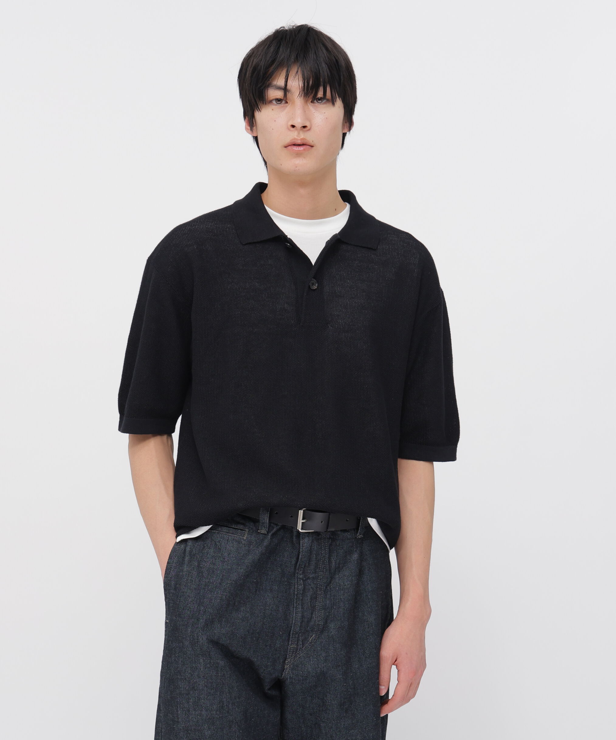 MARGARET HOWELL「COTTON RAMIE PIQUE KNITWEAR」|ニット・セーター|BLACK