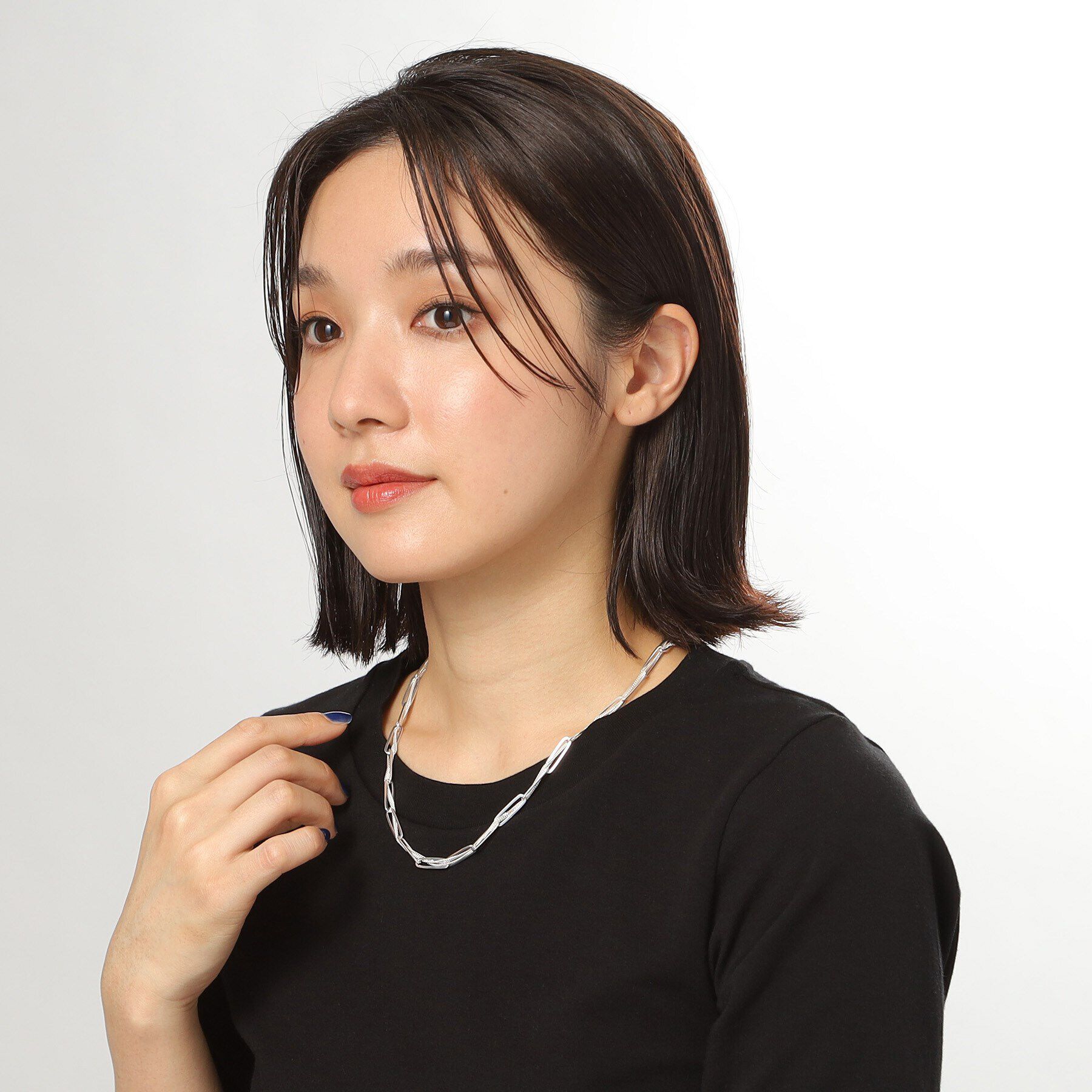 COCOSHNIK ONKITSCH「シルバー ミックスチェーン フラットカーブ スルー ネックレス」|ネックレス|