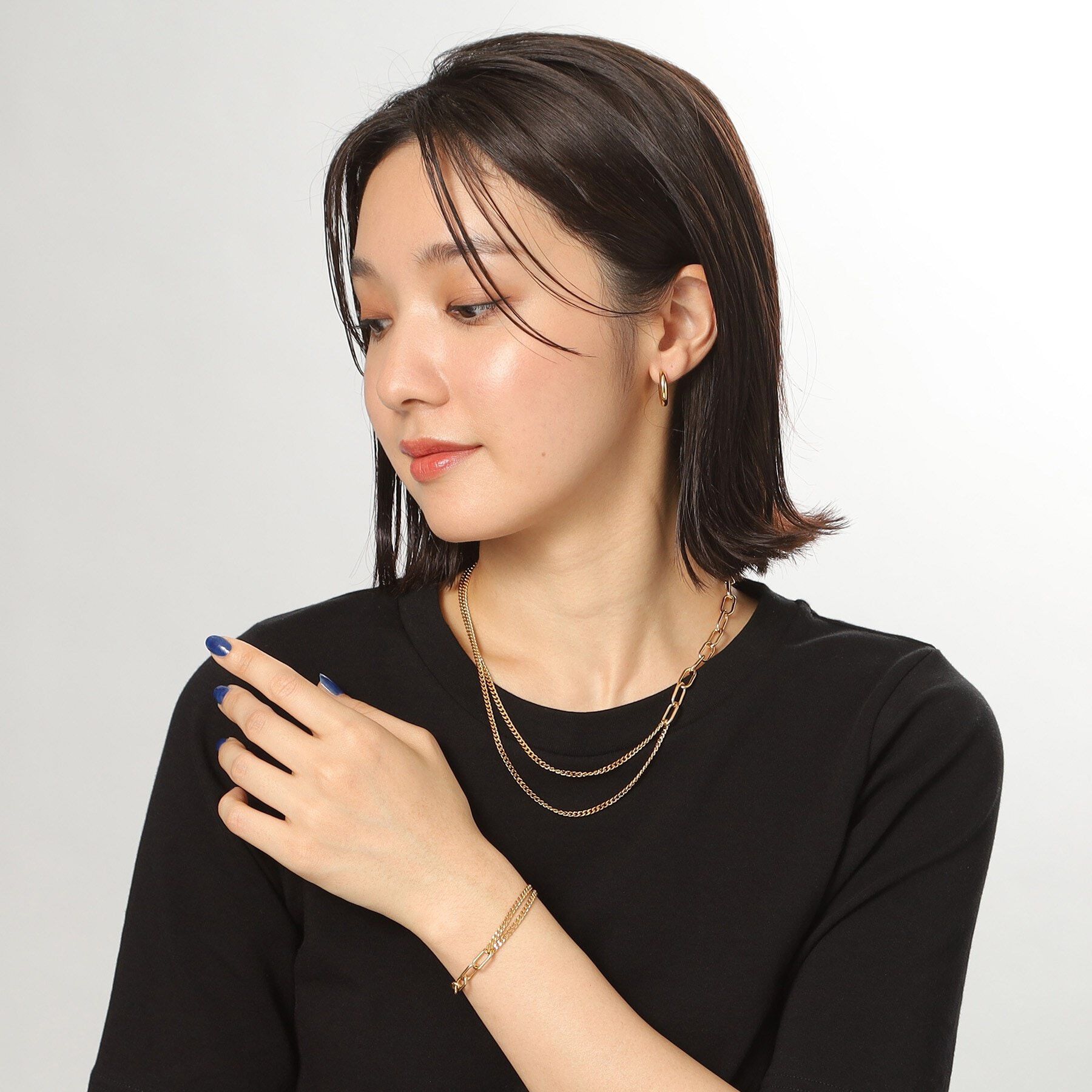 COCOSHNIK ONKITSCH「シルバー ミックスチェーン ケーブルカーブ ドレープ ブレスレット GP」|ブレスレット・バングル|