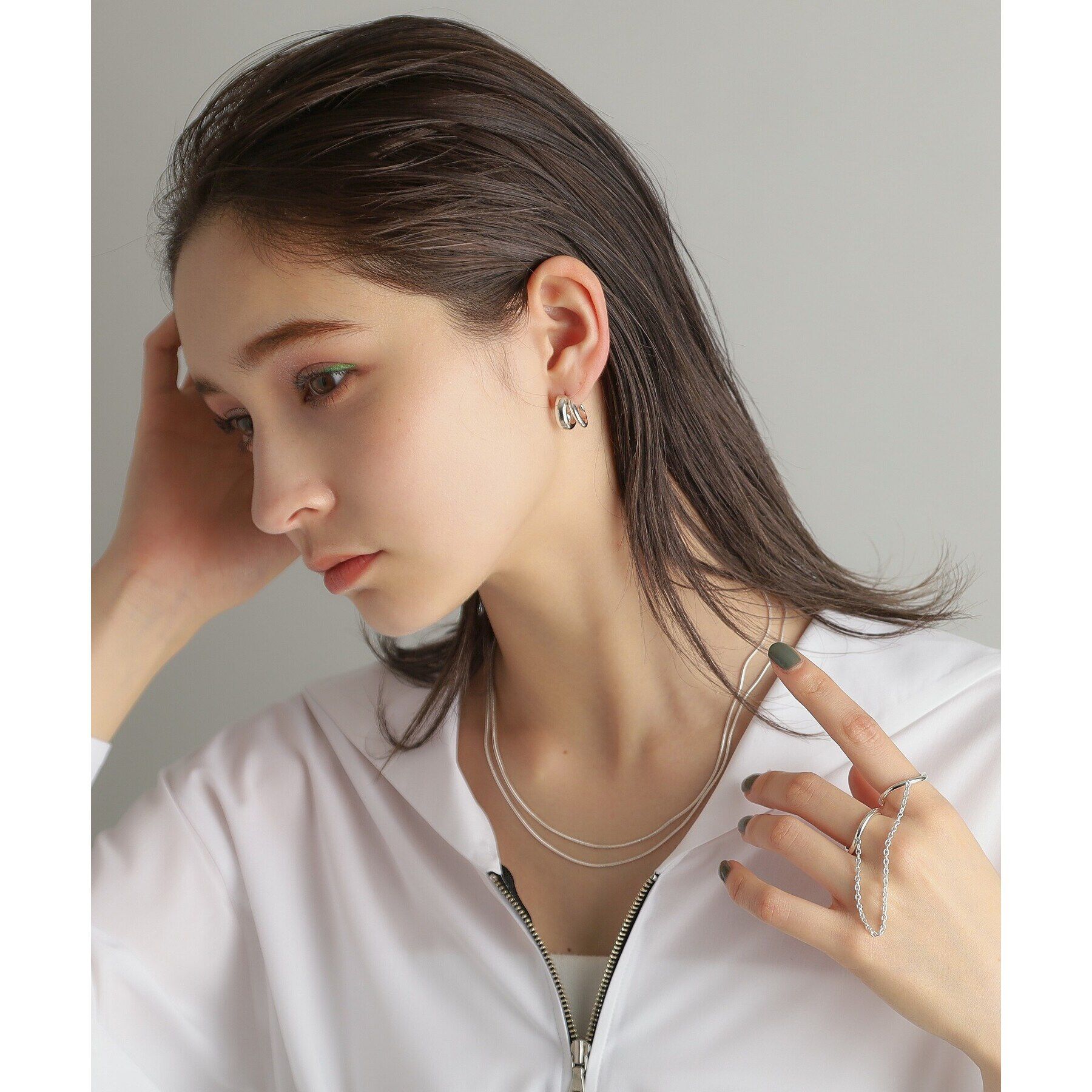 COCOSHNIK ONKITSCH「シルバー ドレープチェーン ダブルカーブリング」|リング|