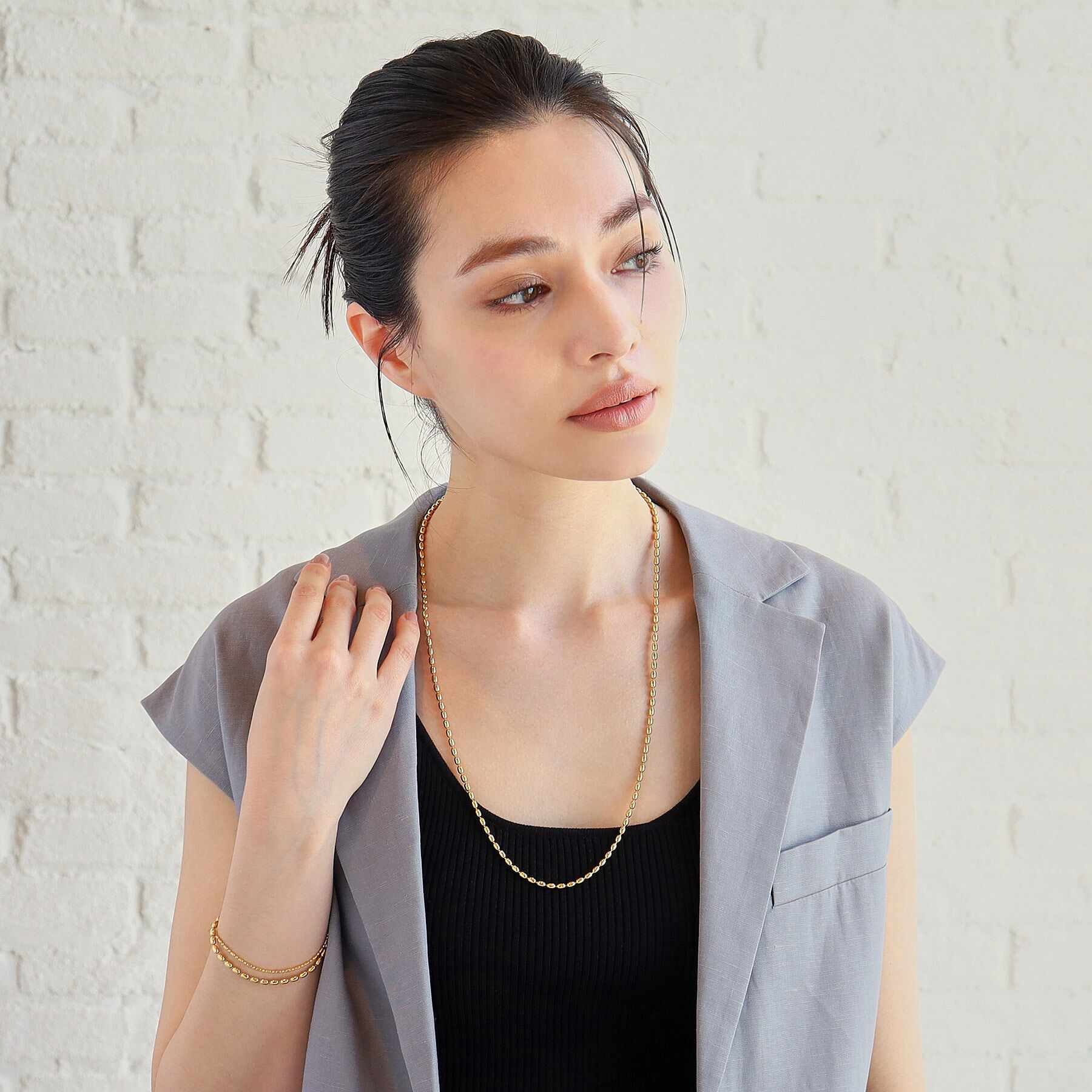 COCOSHNIK ONKITSCH「シルバー デザインチェーン オーバルボールM ネックレス GP」|ネックレス|