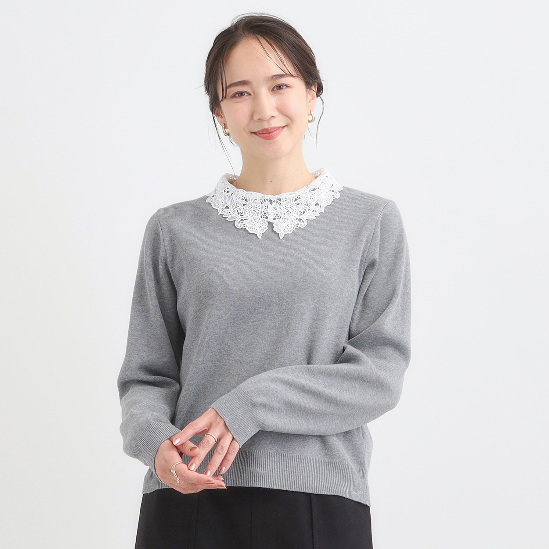 SHOO･LA･RUE「【襟取り外し可/S-LL】上品見え レース襟ニット」|ニット・セーター|