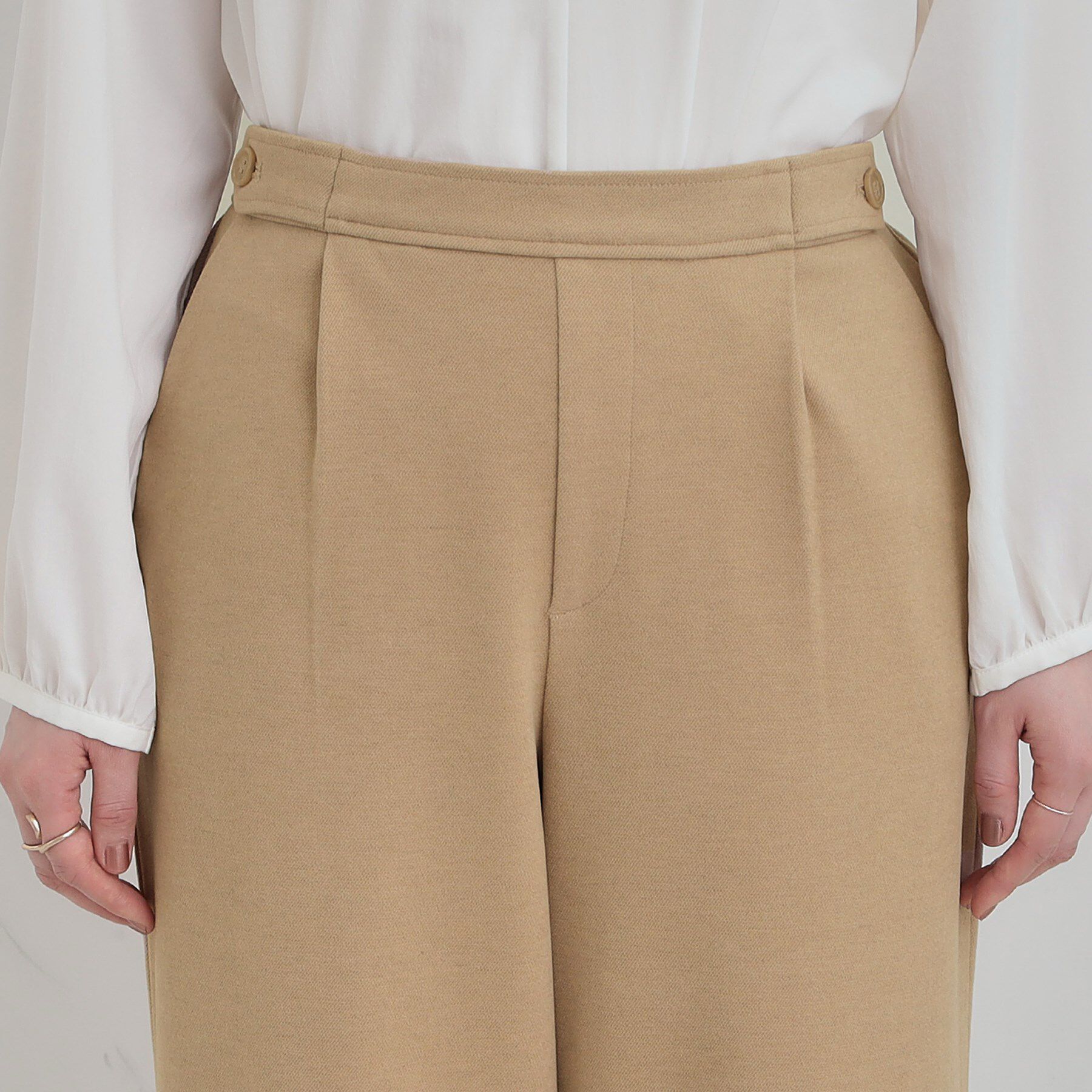 SHOO･LA･RUE「【洗濯機可/S-LL】ウエストのタブボタンがポイント　ワイドパンツ」|その他|