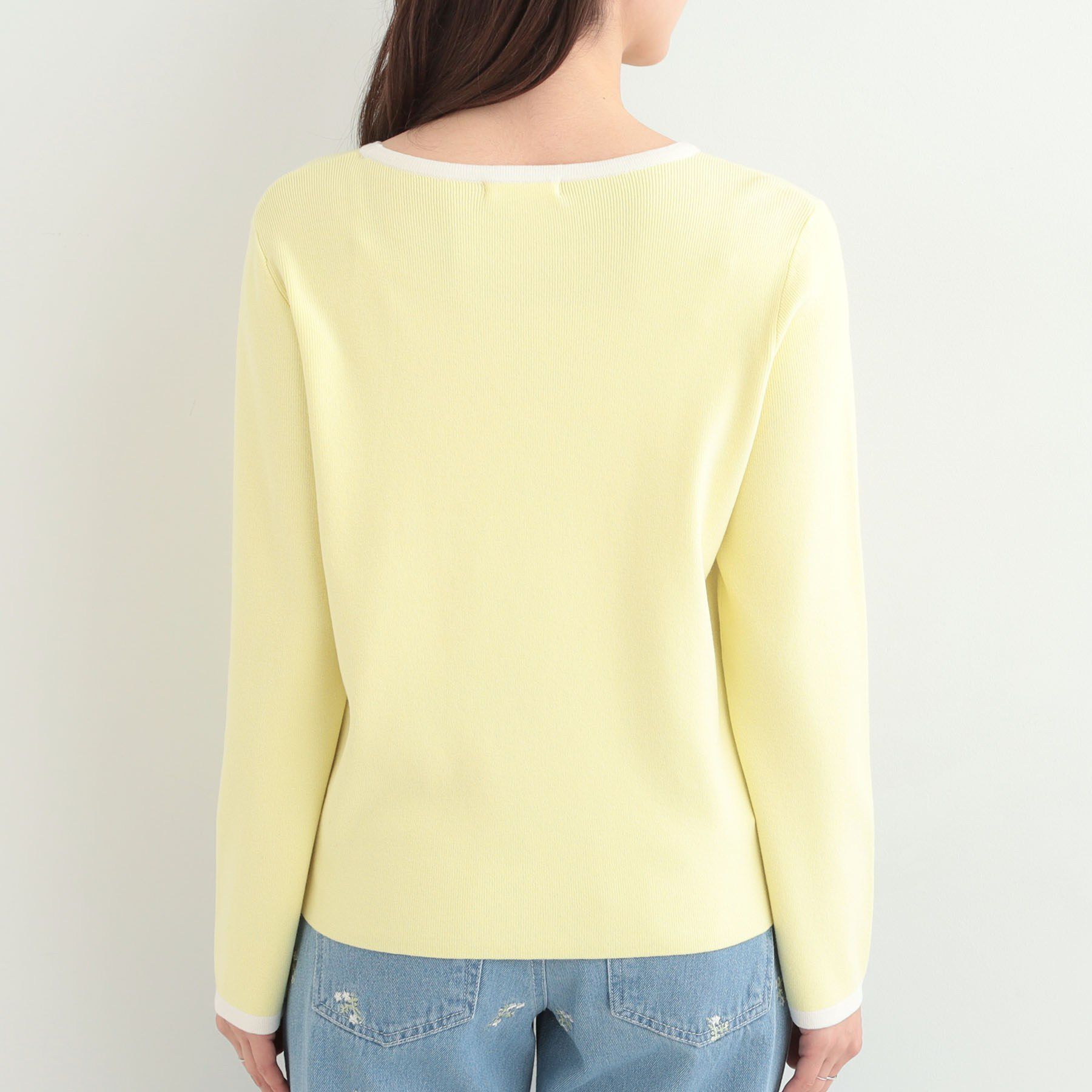 SHOO･LA･RUE「【洗濯機可/S-LL/アンサンブル可】すっきりと好印象 配色クルーネックニット」|ニット・セーター|