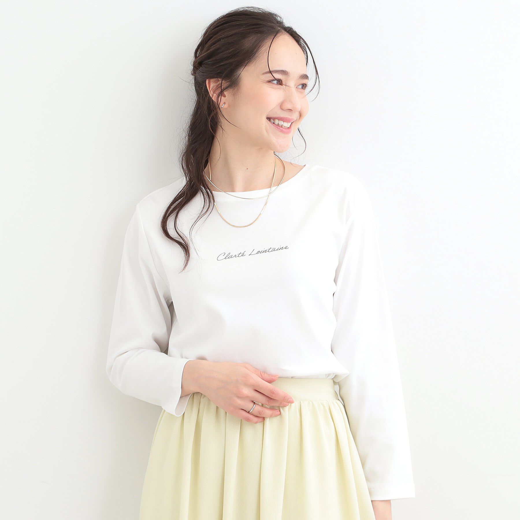 SHOO･LA･RUE「【ひんやり/UV/抗菌防臭】小さめロゴの大人スムースロンT」|Tシャツ・カットソー|