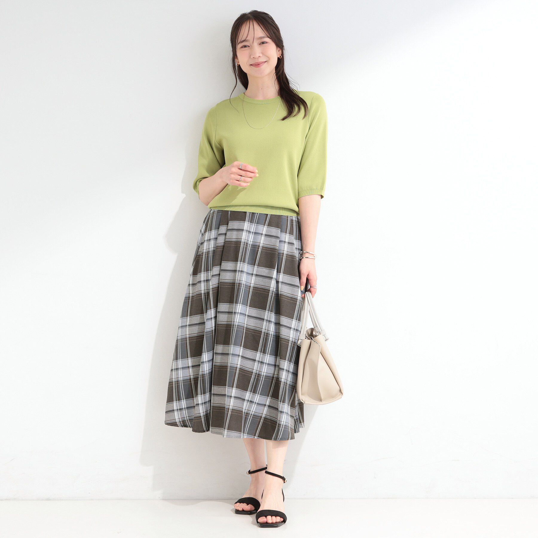 SHOO･LA･RUE「【S-LL/洗濯機可】1枚で華やか やわらかチェックフレアスカート」|スカート|