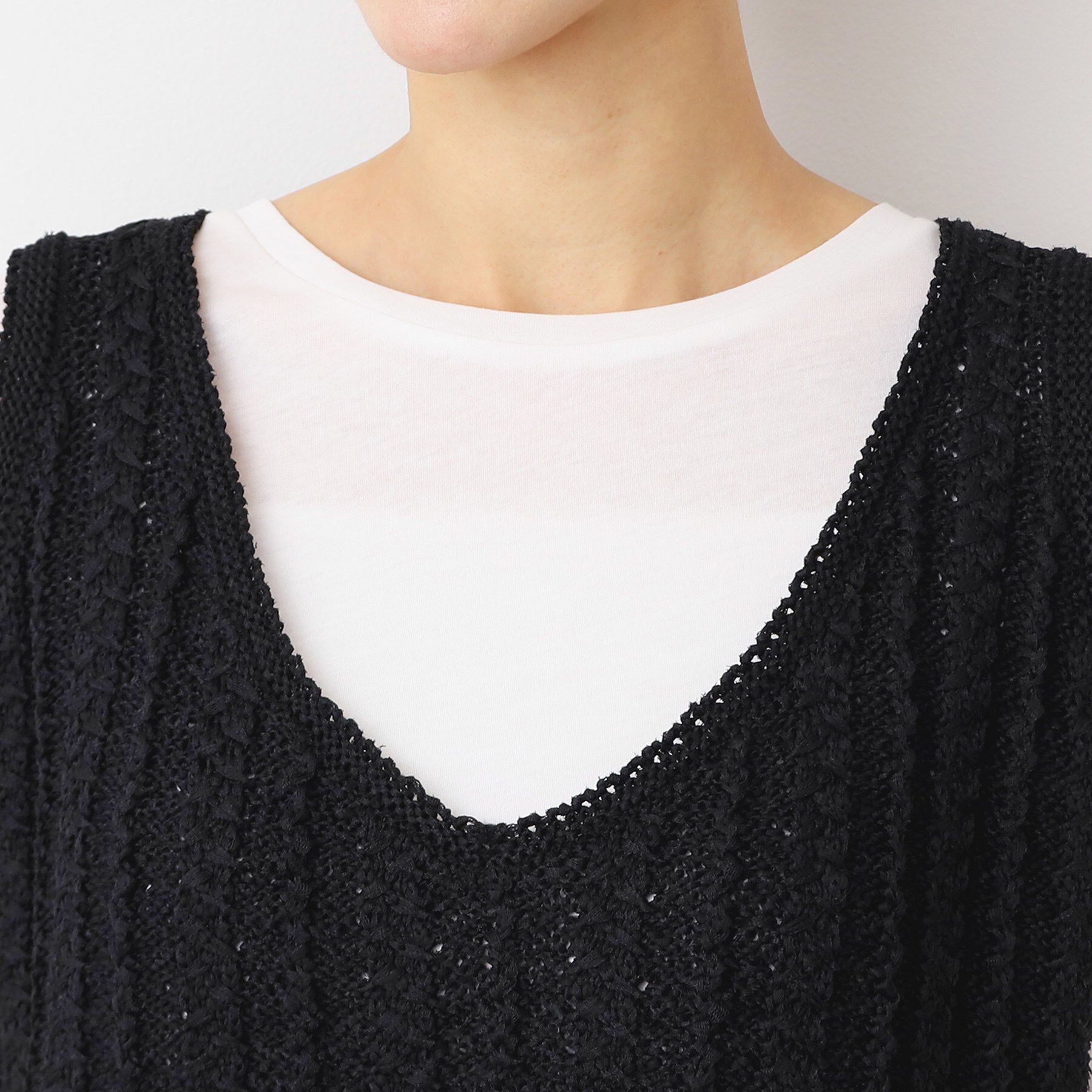 Dessin「【洗える】クロップド丈Vネックニットベスト」|ベスト・ジレ|