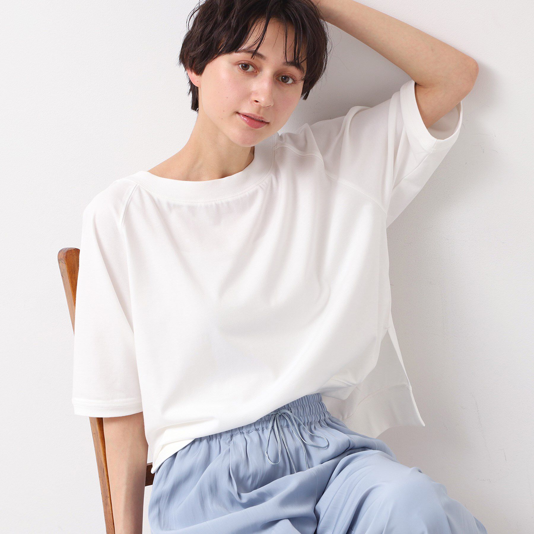 Dessin「【接触冷感・UV・洗える】裾リブスリット五分袖カットソー」|Tシャツ・カットソー|