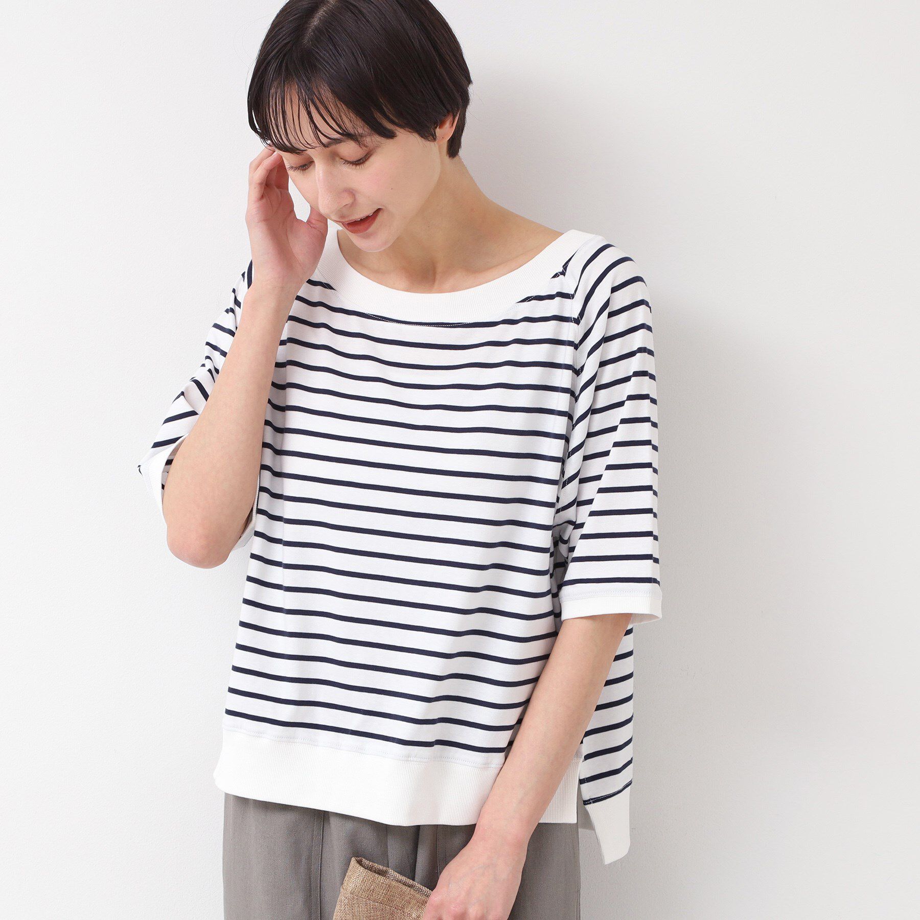 Dessin「【接触冷感・UV・洗える】裾リブスリット五分袖カットソー」|Tシャツ・カットソー|