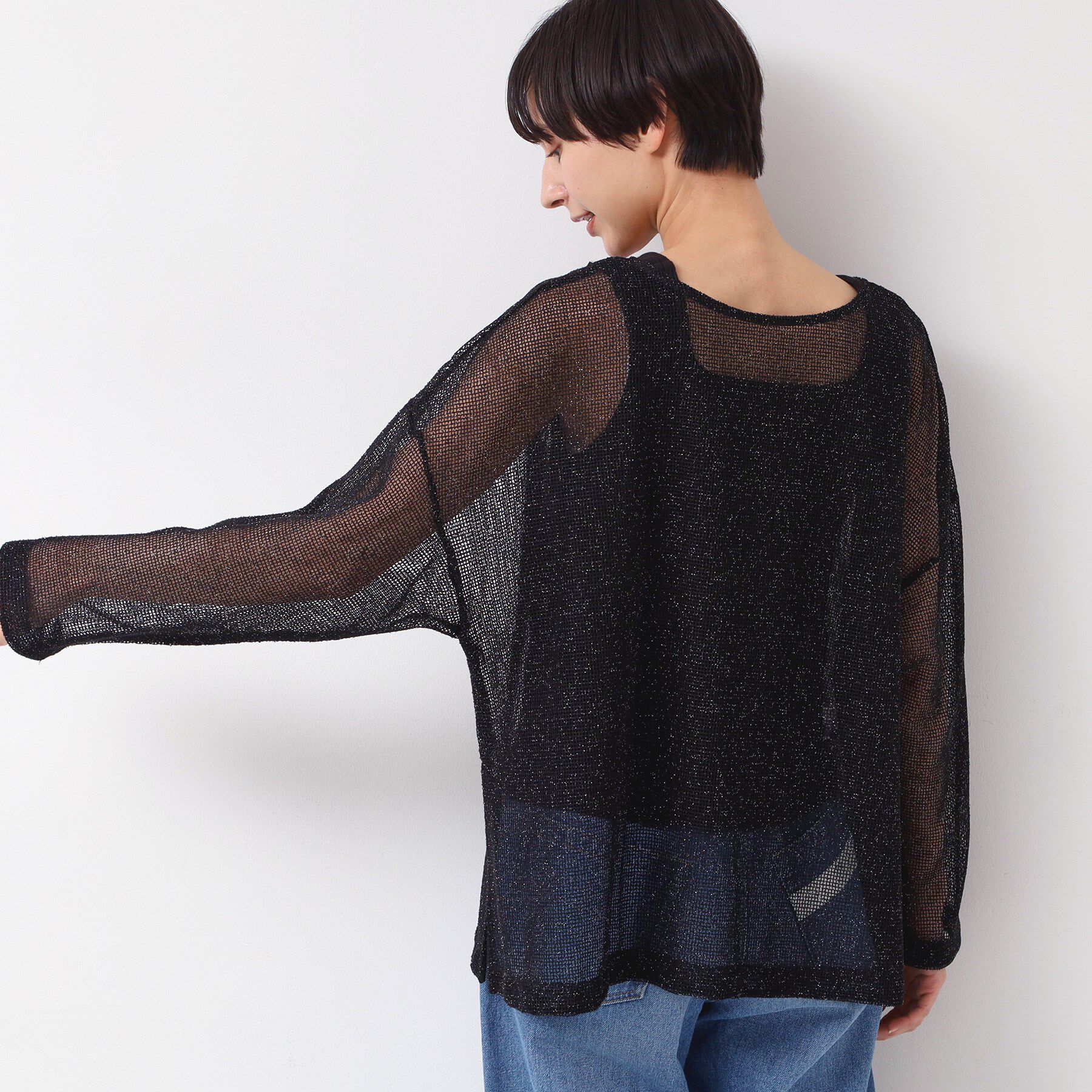 Dessin「【前後2WAY・洗える】ラメ入りオーバーサイズメッシュブラウス」|シャツ・ブラウス|