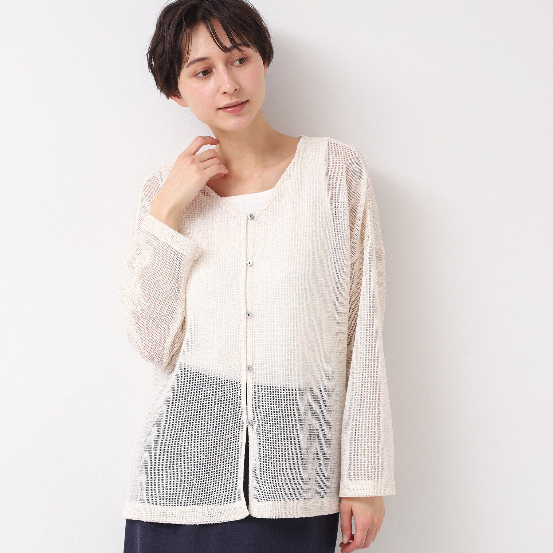 Dessin「【前後2WAY・洗える】ラメ入りオーバーサイズメッシュブラウス」|シャツ・ブラウス|