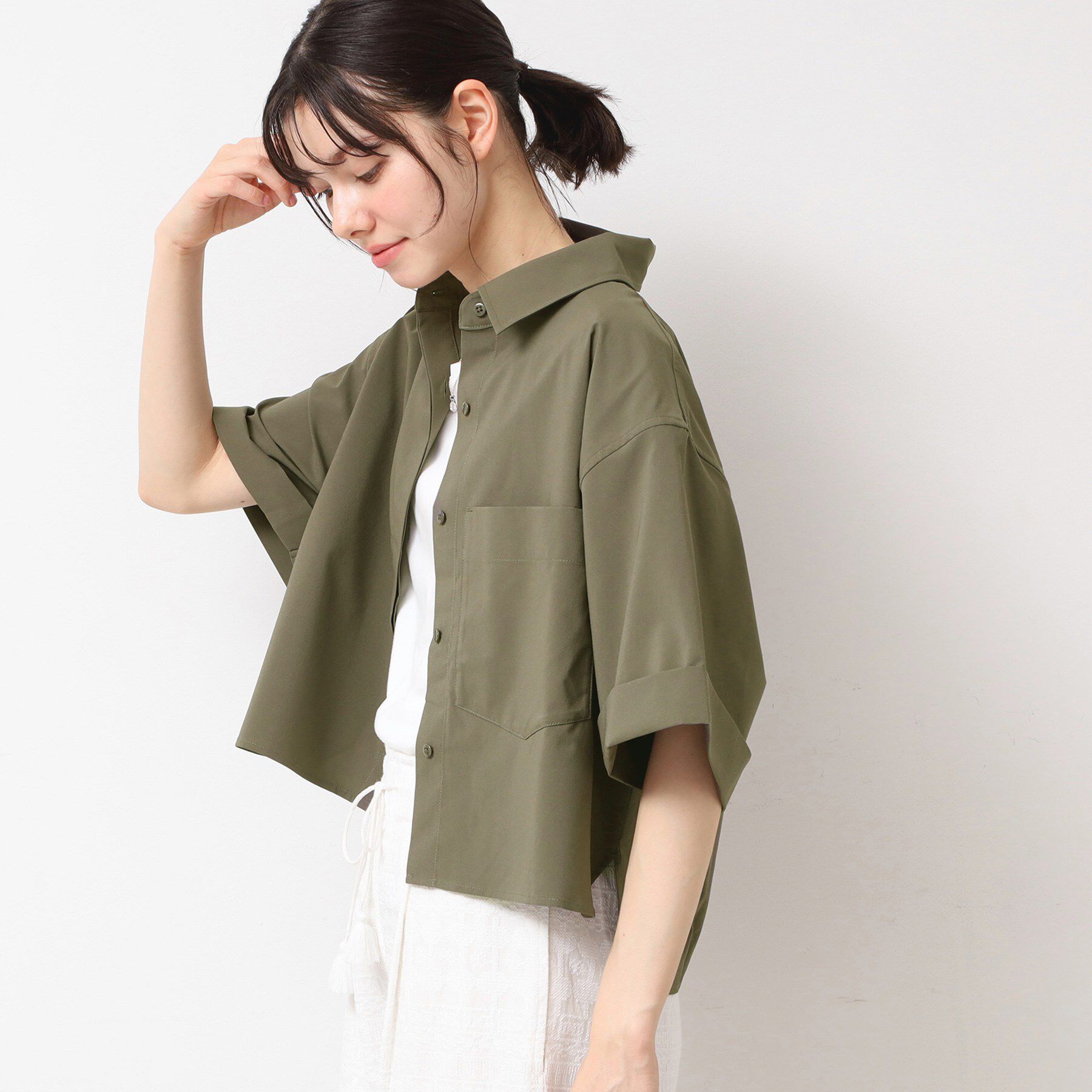 Dessin「【撥水・セットアップ可能・洗える】ナイロンクロップド丈シャツ」|シャツ・ブラウス|