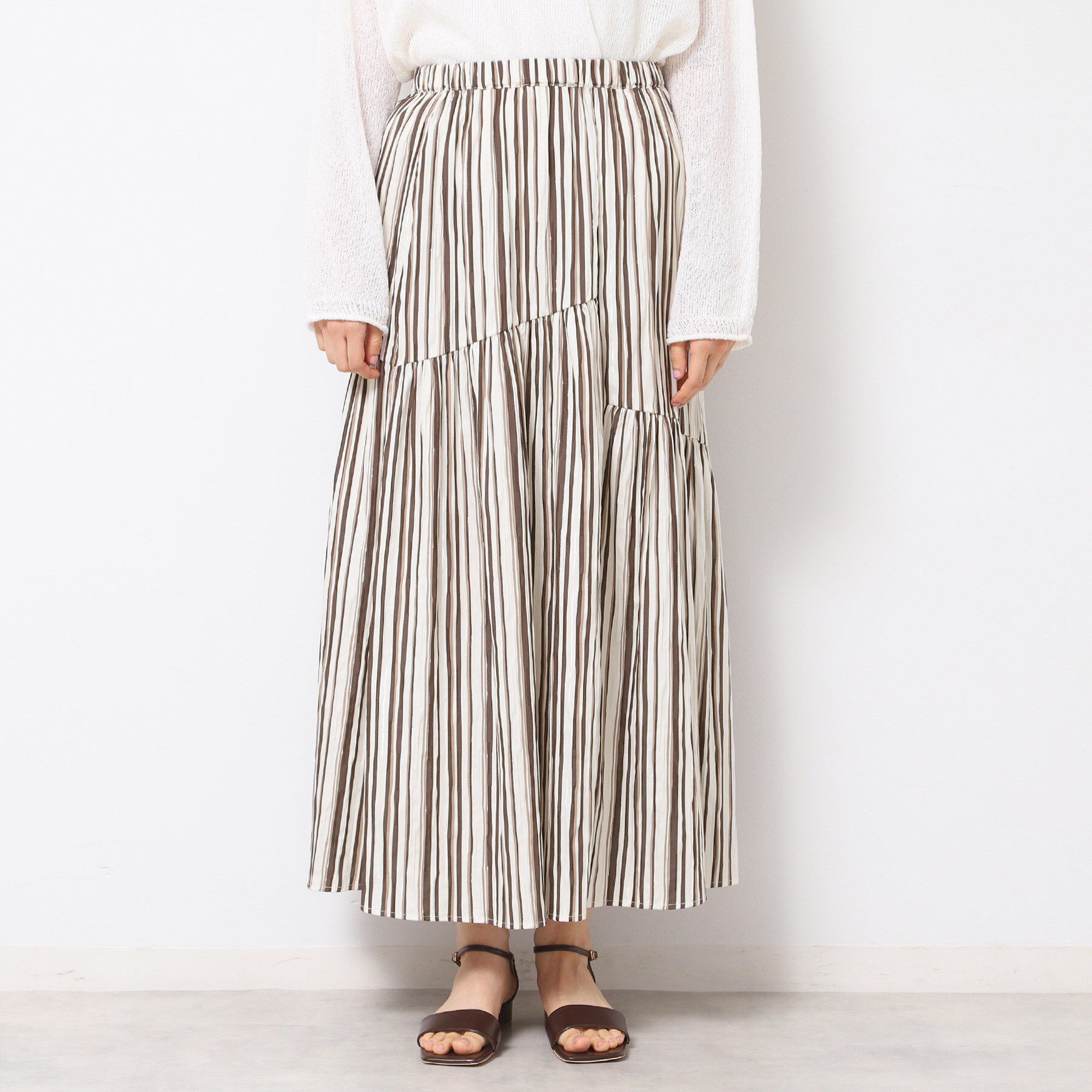 Dessin「◆【ウエストゴム・洗える】ストライプ柄切り替えスカート」|スカート|